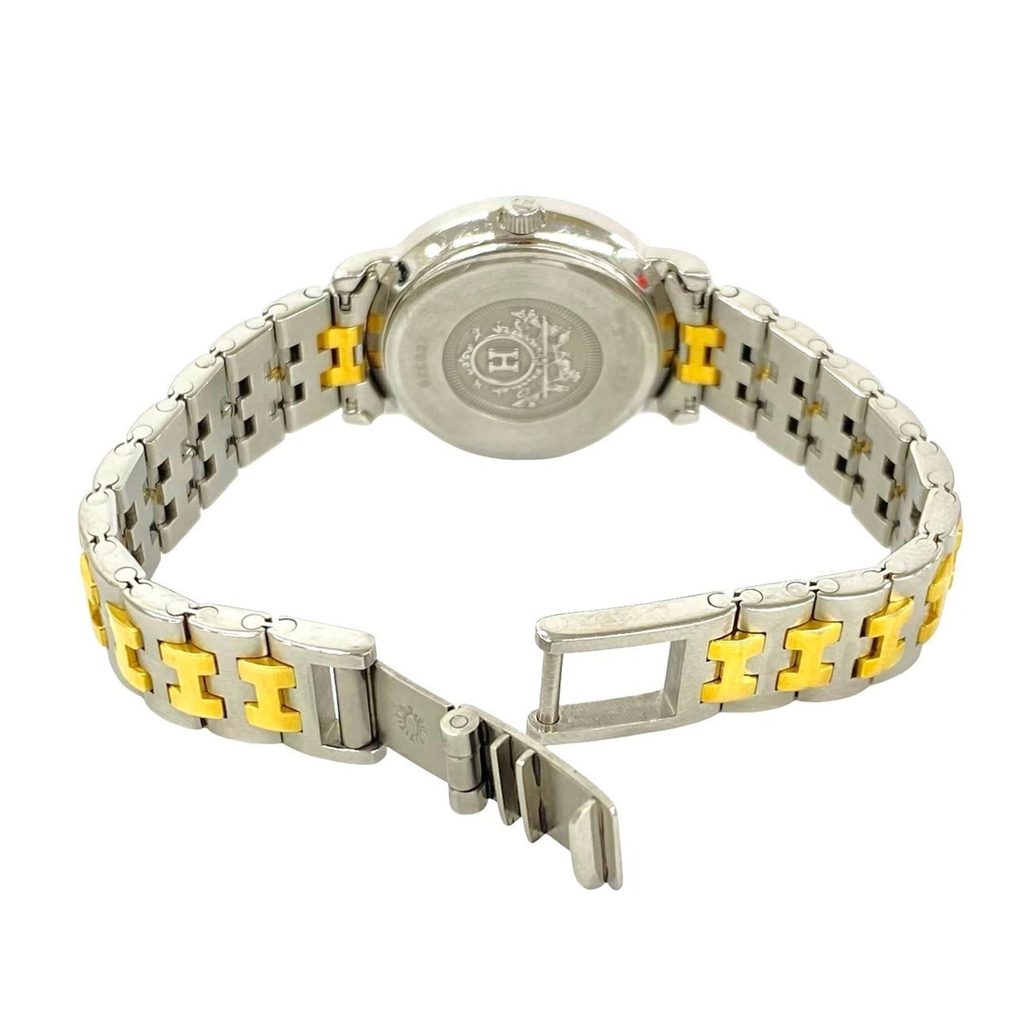 HERMES Hermes Sellier Stainless Steel GP Quartz Wristwatch Silver Gold 35317 — Good