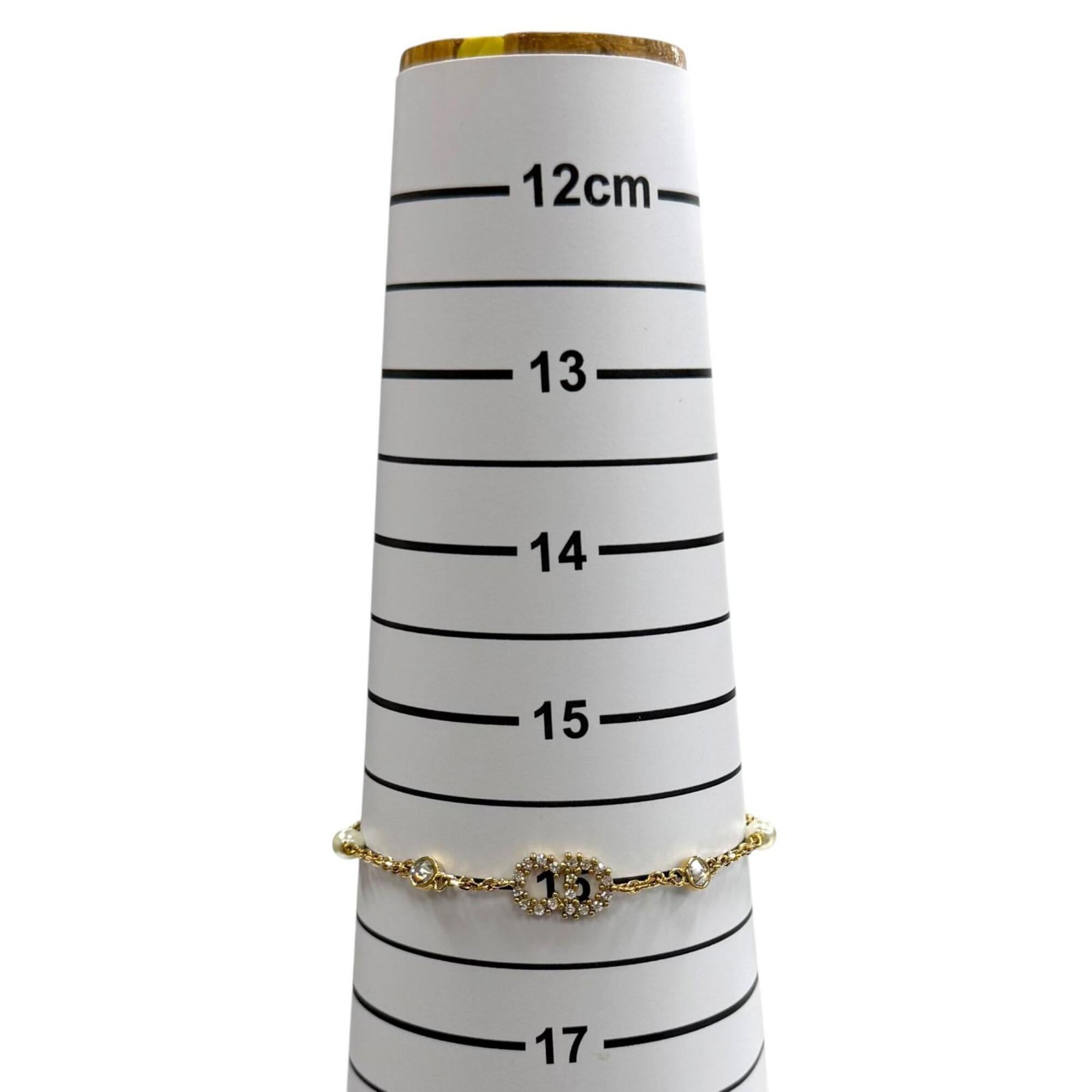 Christian Dior DIOR B3106WOMZI Claire D Lune Bracelet with CD logo, rhinestones, and faux pearls, gold, for women, dust bag — Like New