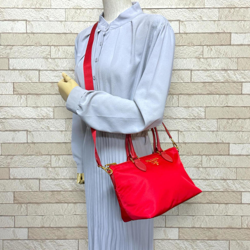 Prada Shoulder Bag, Nylon 1BA275, Red, Women's, Pre-owned, 2-Way