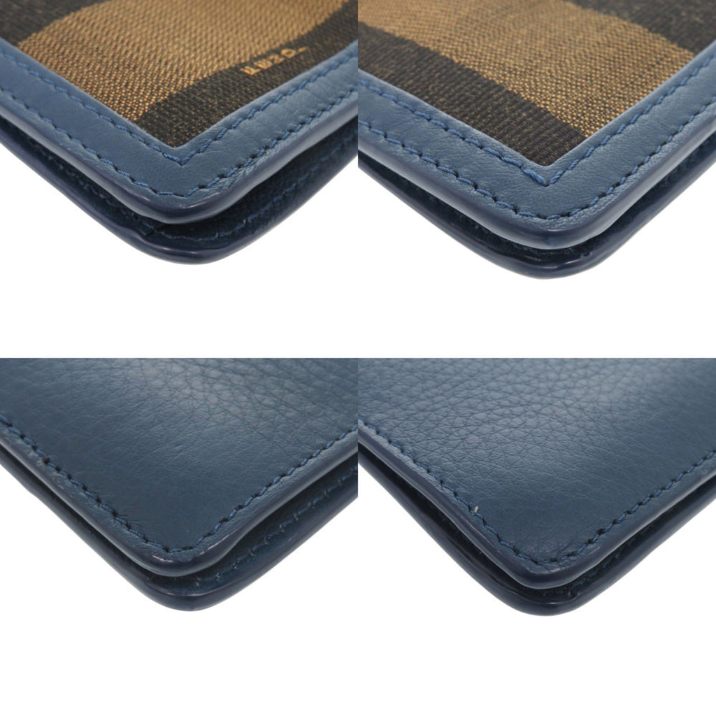 Excellent condition Fendi Pecan pattern clutch bag 8M0284 in leather and canvas, blue brown. 0475FENDI