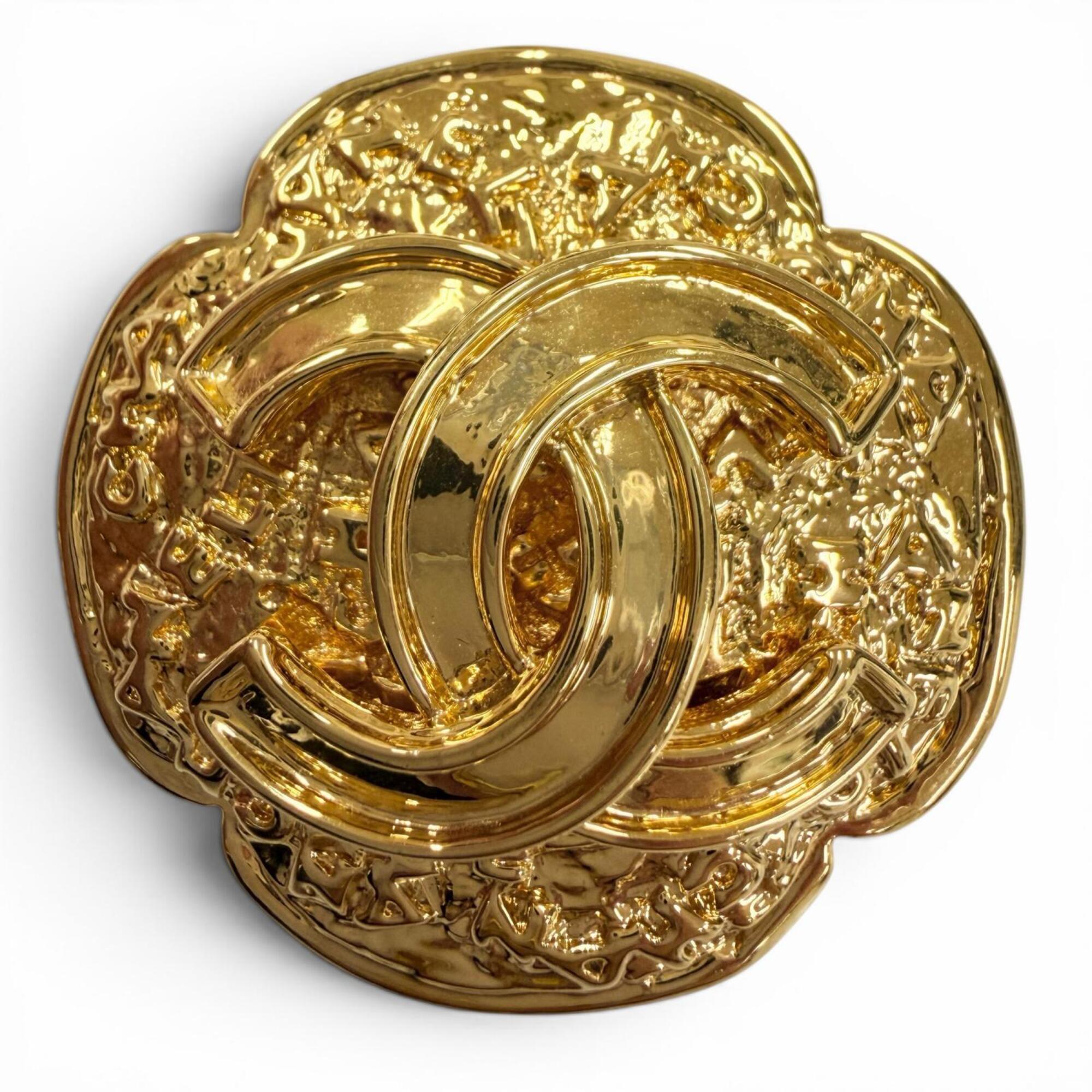 CHANEL Vintage 1995 (95A) Coco Mark Flower Brooch, Gold, Made in France, Women's — Like New
