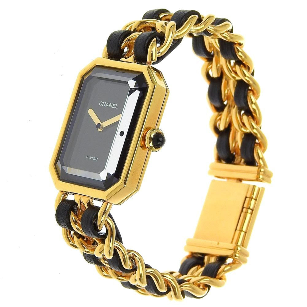 Chanel CHANEL Premiere S Watch H0001 Gold Plated x Leather Quartz Analog Display Black Dial Ladies — Very Good