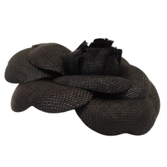 CHANEL Chanel Canvas Camellia Corsage Pin Brooch Black Women's — Like New