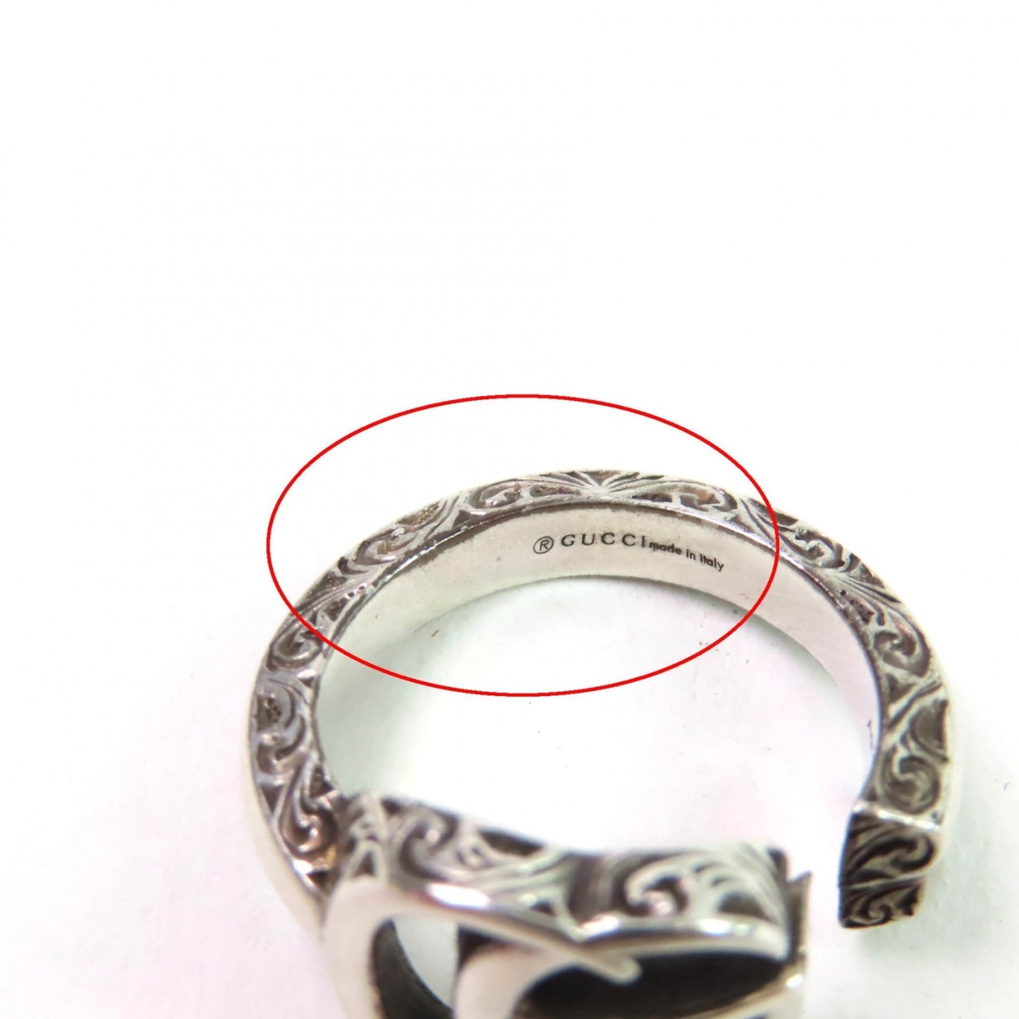 GUCCI 627760 Double G Key Motif Arabesque Ring, AG925 Silver, Size 10, Made in Italy, Weight 5.19g, Women's