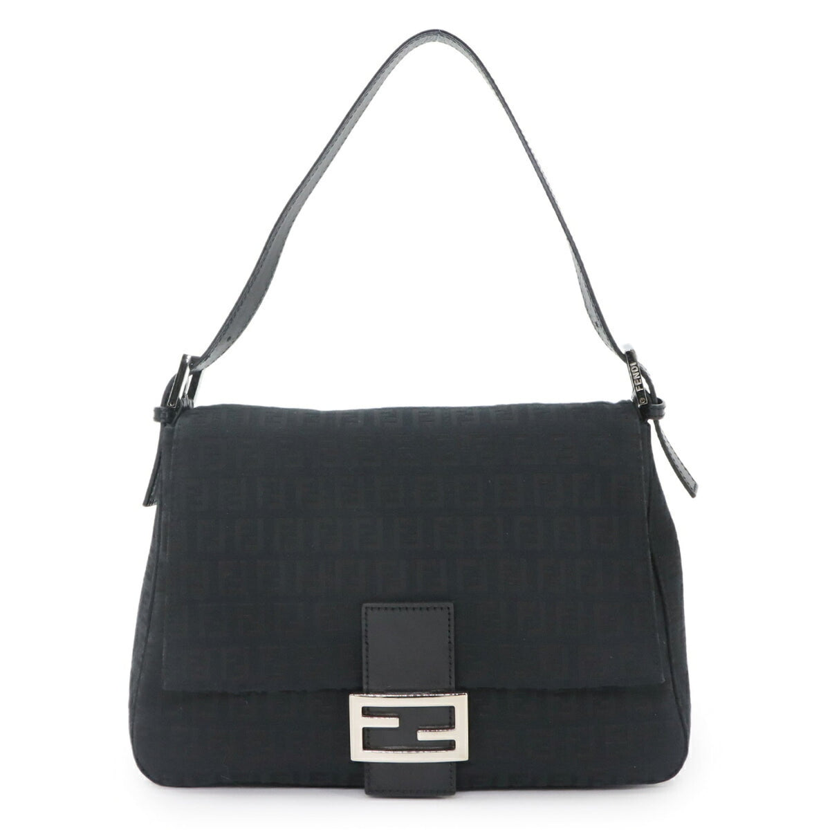 Fendi Zucchino Mamma Baguette Shoulder Handbag, Canvas, Black, 8BR001, Silver Hardware — Like New