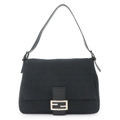 Fendi Zucchino Mamma Baguette Shoulder Handbag, Canvas, Black, 8BR001, Silver Hardware — Like New