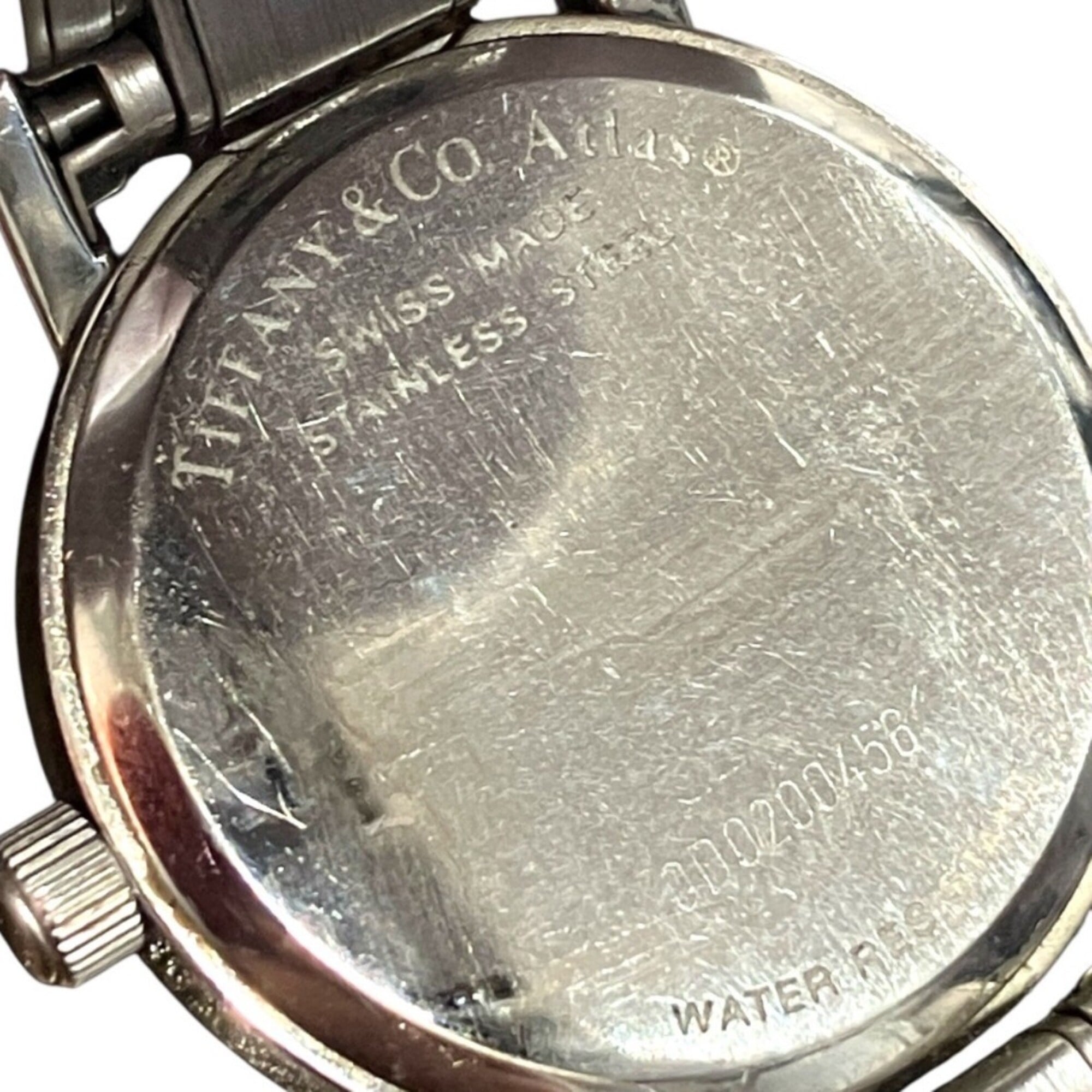 Tiffany & Co. Atlas watch, total weight 53.6g, stainless steel, quartz movement, black dial — Good