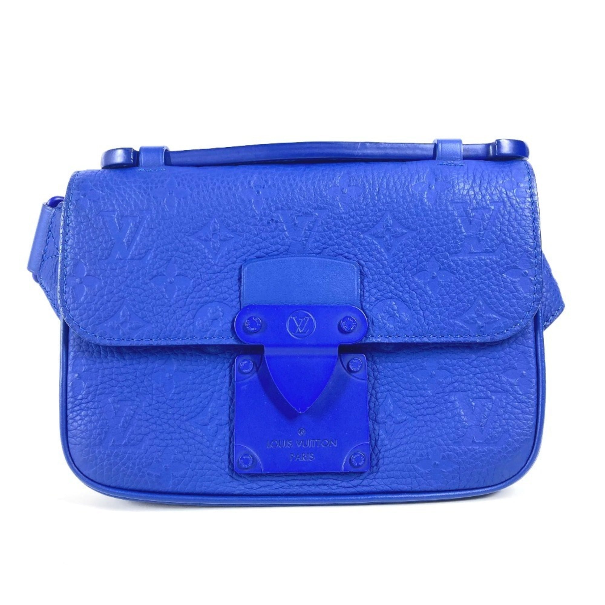 LOUIS VUITTON M58486 Monogram Taurillon S Rock Sling Bag, Belt Cross Shoulder Body Leather, Men's, Women's, Blue — Like New
