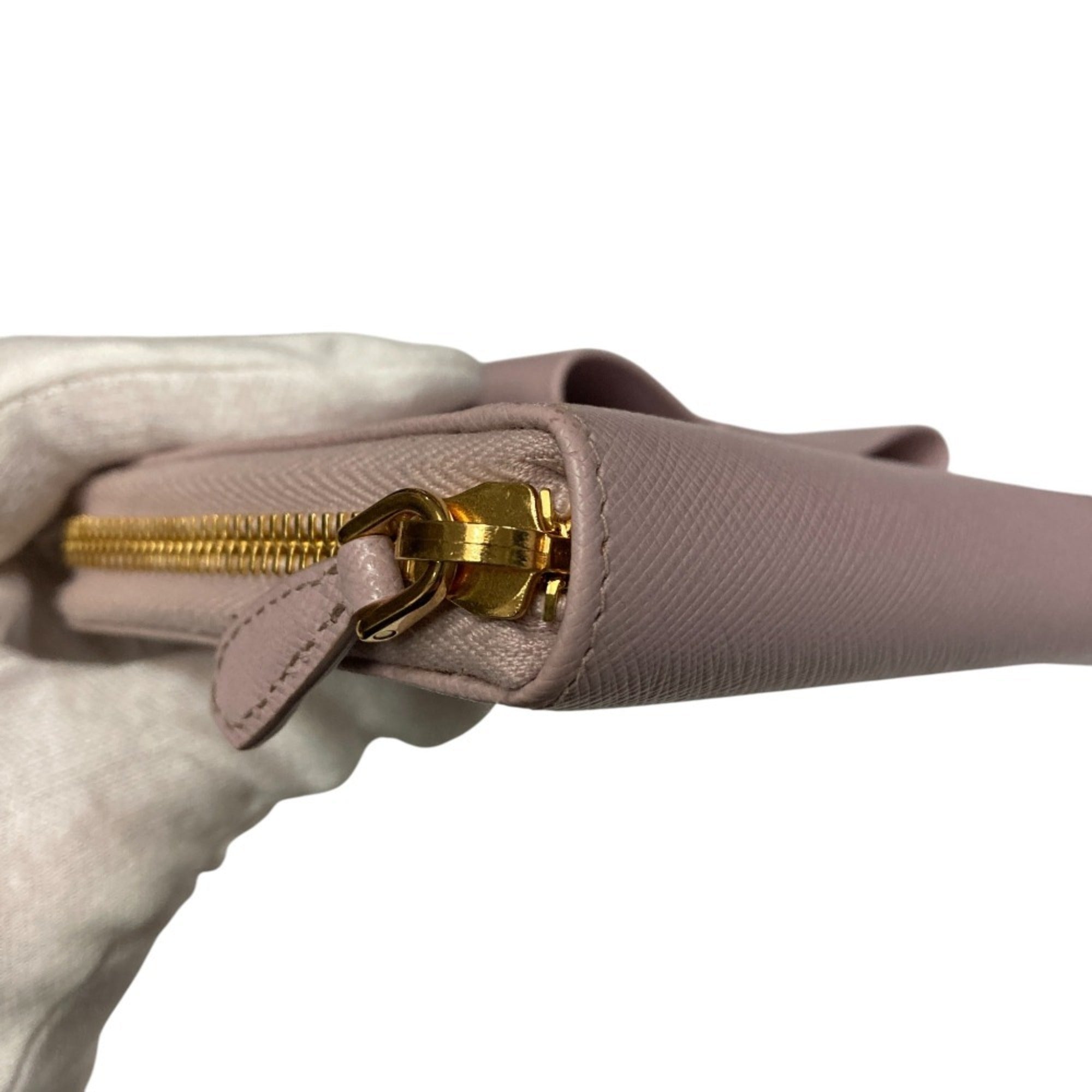 PRADA Prada Ribbon Saffiano Leather Round Zip Long Wallet 1ML506 Pink Women's