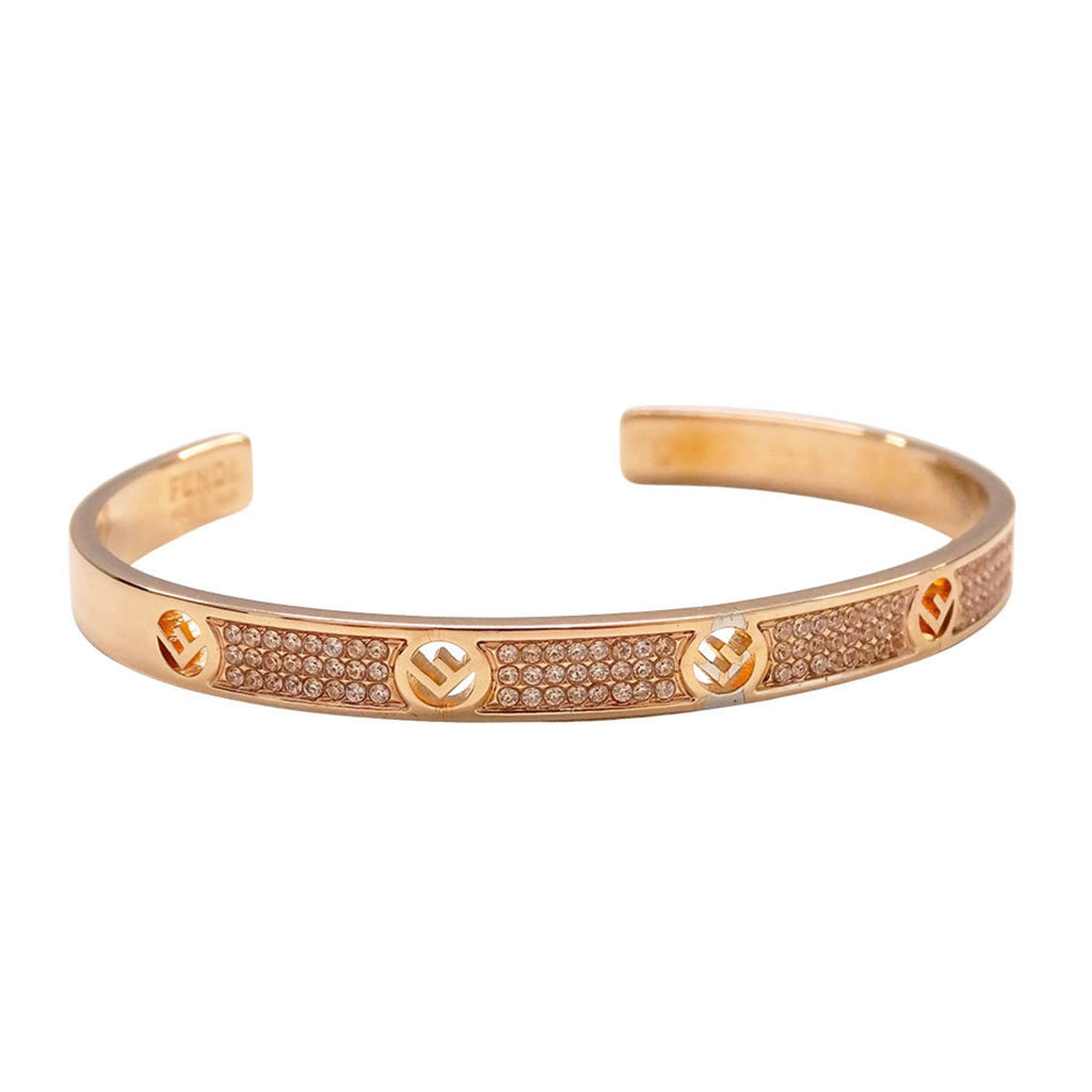 FENDI Women's Rhinestone Bracelet in Pink Gold, Size L, with Logo.