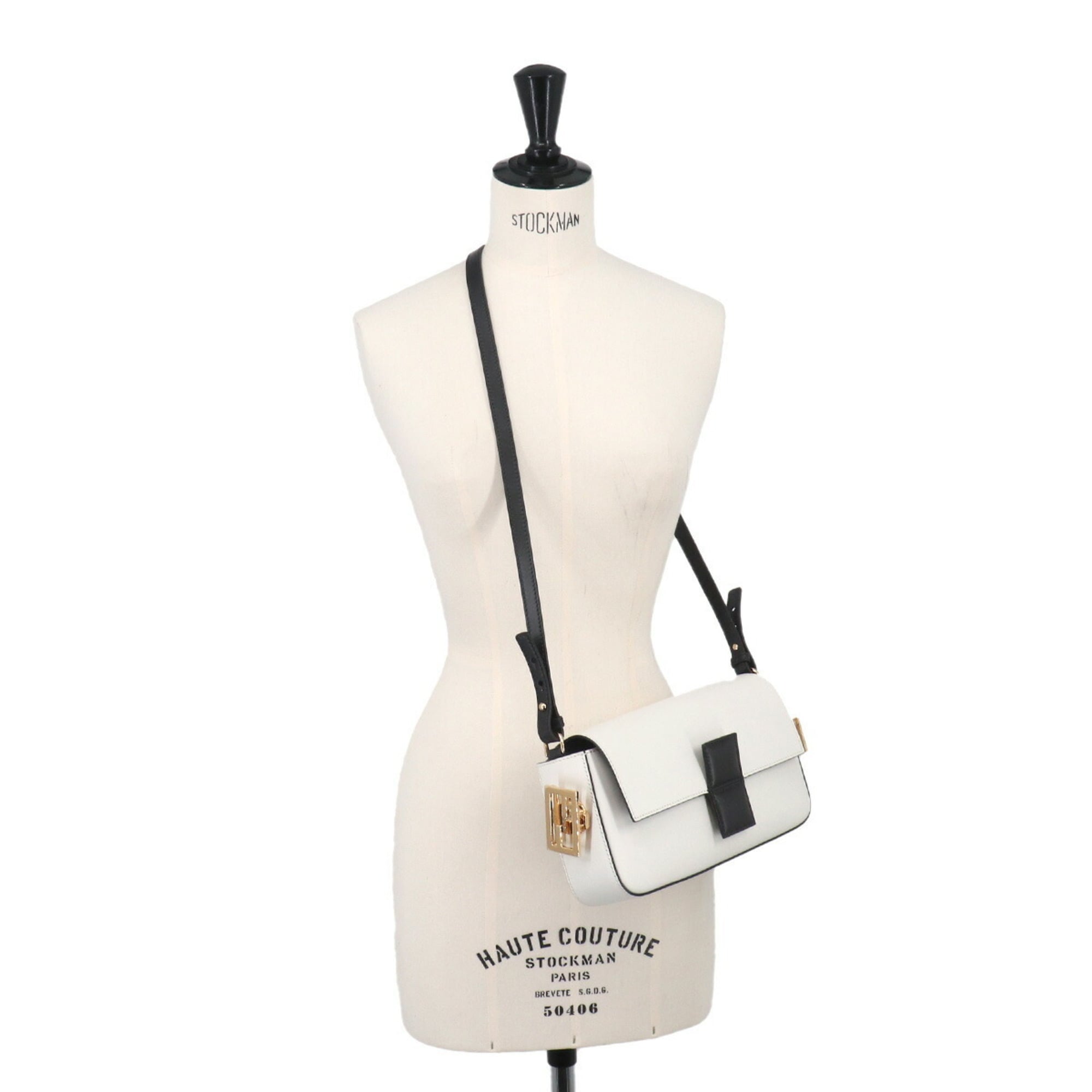 Fendi Bucket Twist 2-way Hand/Shoulder Handbag, Leather, White/Black, 8BR821, Gold Hardware — New - Store Return