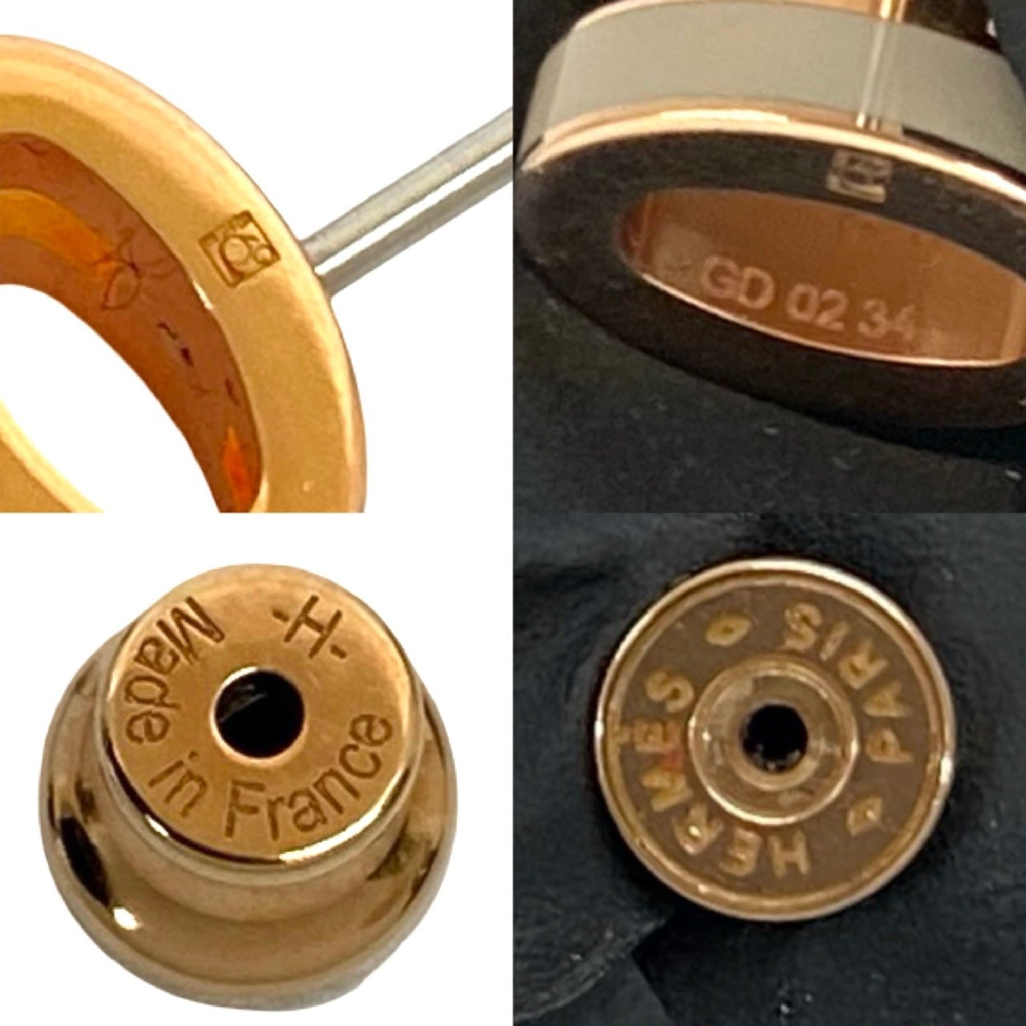 HERMES Mini Pop Ash GP Earrings, Gold and Beige, 42173