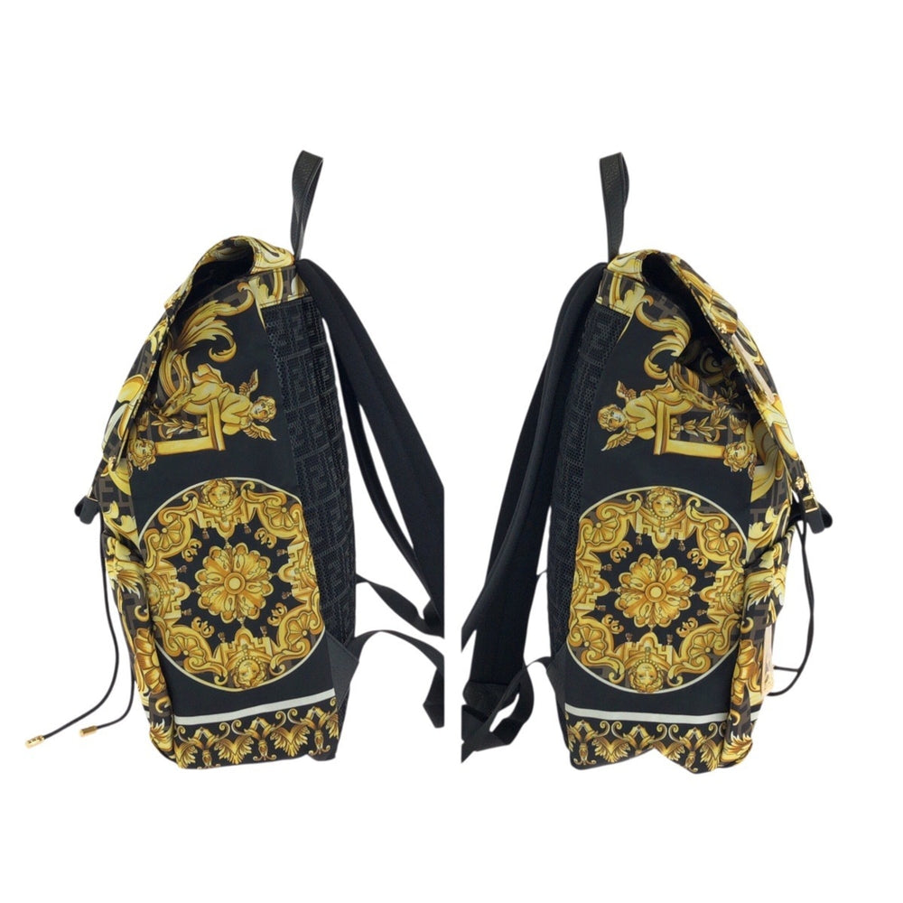 FENDI x VERSACE Backpack (7VZ066) - Black, Brown, Yellow, Gold Hardware, Nylon, Women's — Like New