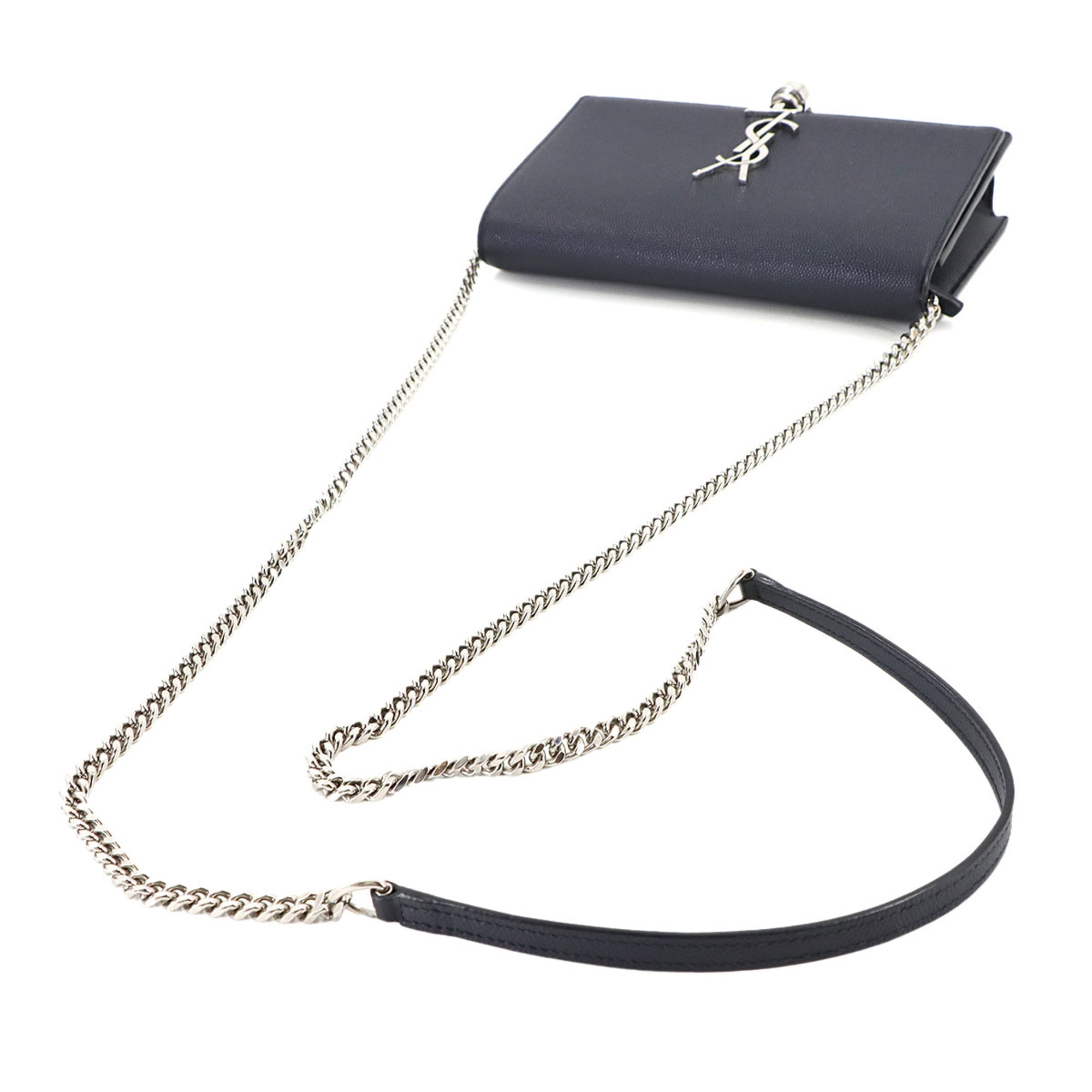 Saint Laurent Kate Chain Wallet, Bifold Long Leather, Navy Blue, 452159