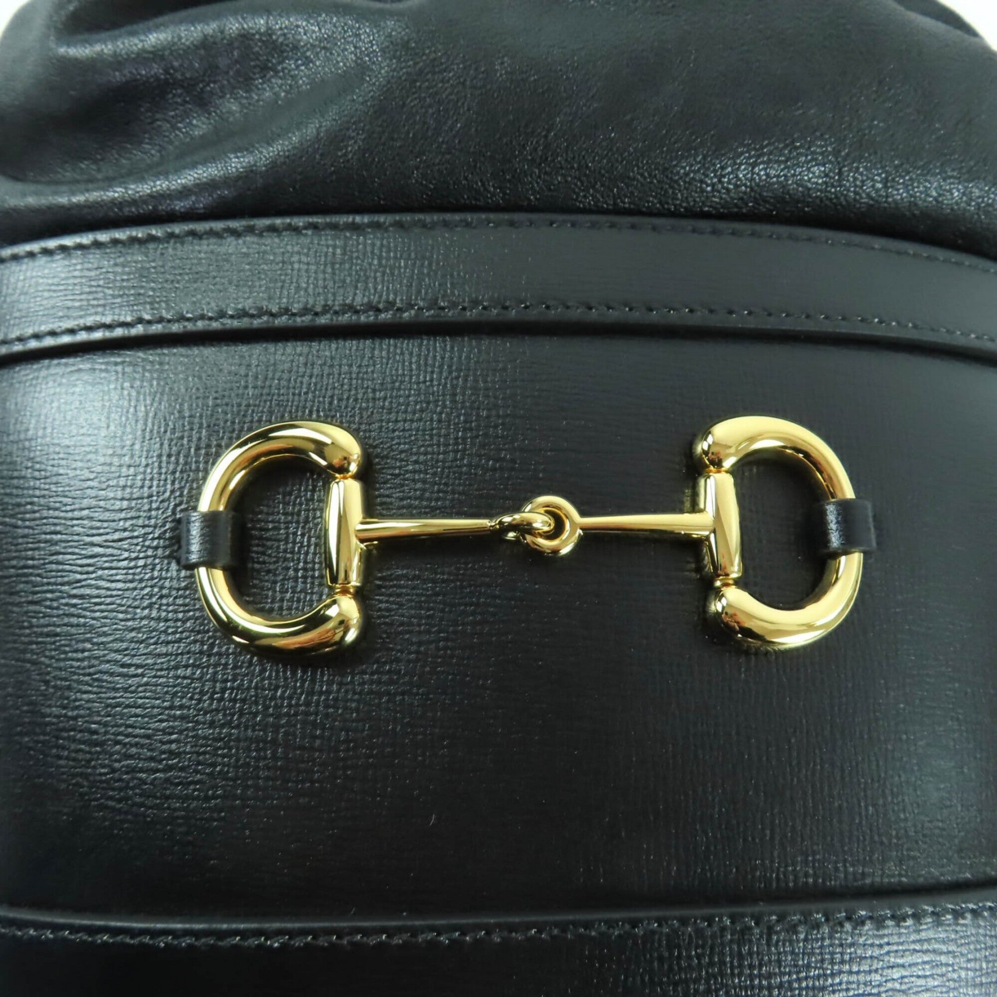 GUCCI 602118 Horsebit Leather Bucket Bag Shoulder Black Gold Hardware with Dust Made in Italy Women's — Like New