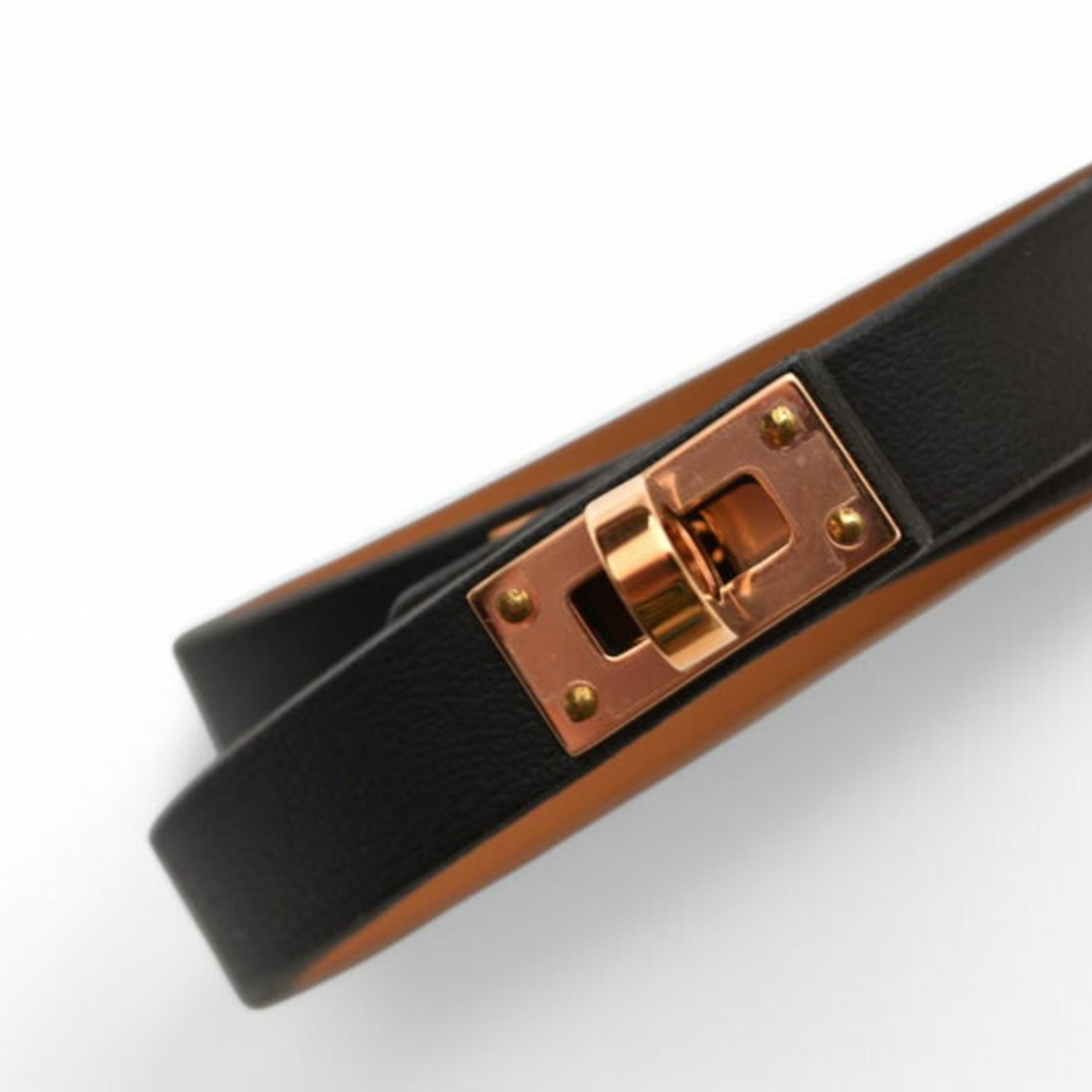 Hermes Kelly Bangle HERMES Leather Double Tour Black/Pink Gold T2 Unused — New - Store Return
