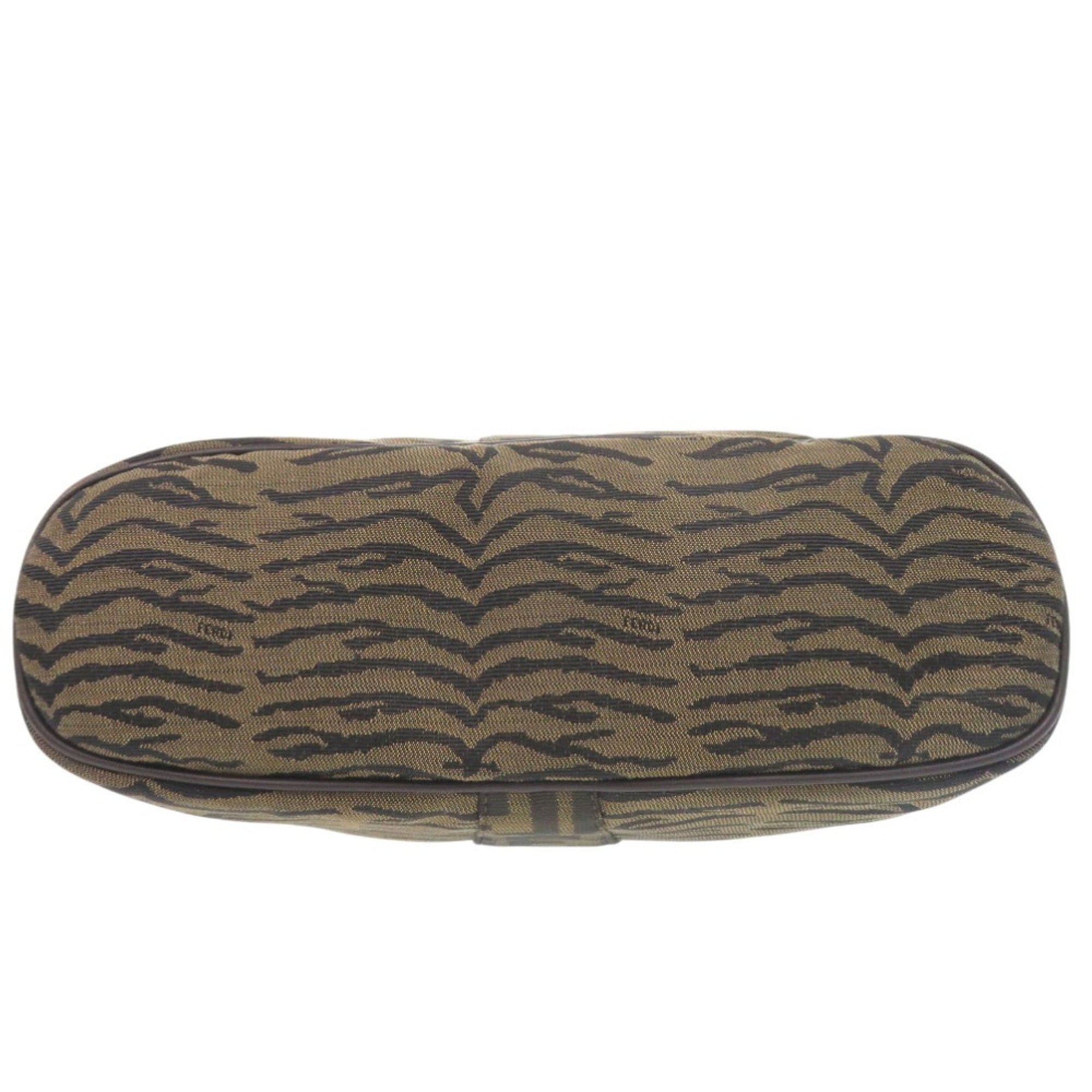 Excellent condition Fendi Zucca handbag in tiger print canvas and leather, brown, 1378