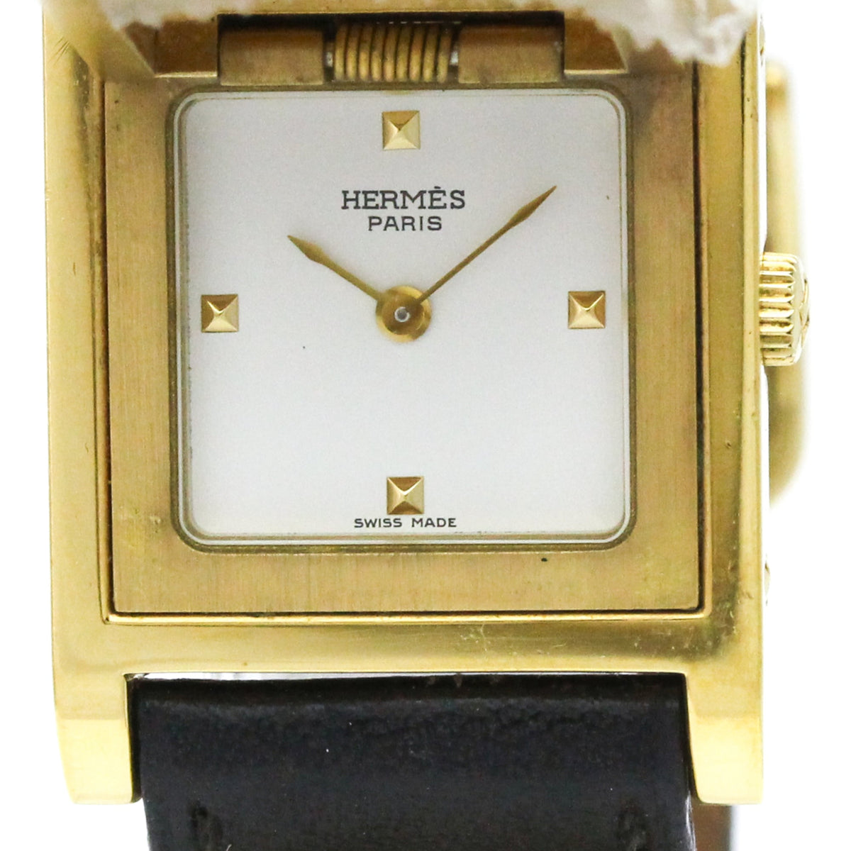 HERMES Medor Gold Plated Leather Quartz Ladies Watch — Good