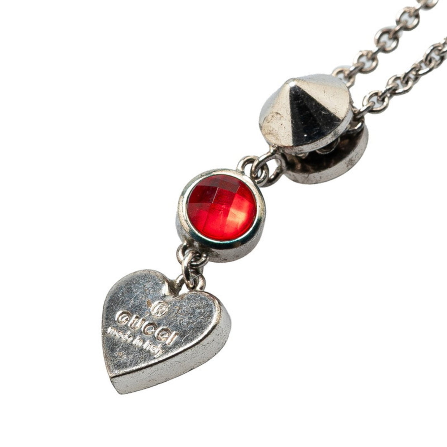 Gucci Heart Motif Pendant Necklace 325871 in Silver and Red SV925 with Colored Stones. Women's. GUCCI