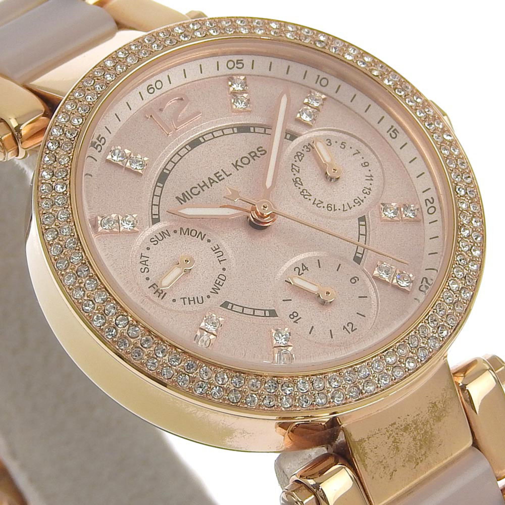 Michael Kors Day Date Watch MK6110 Stainless Steel x Acetate Rose Gold Quartz Multi-hand Analog Display Dial Women's — Good