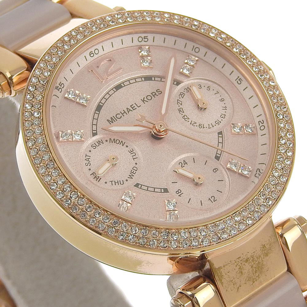 Michael Kors Day Date Watch MK6110 Stainless Steel x Acetate Rose Gold Quartz Multi-hand Analog Display Dial Women's — Good