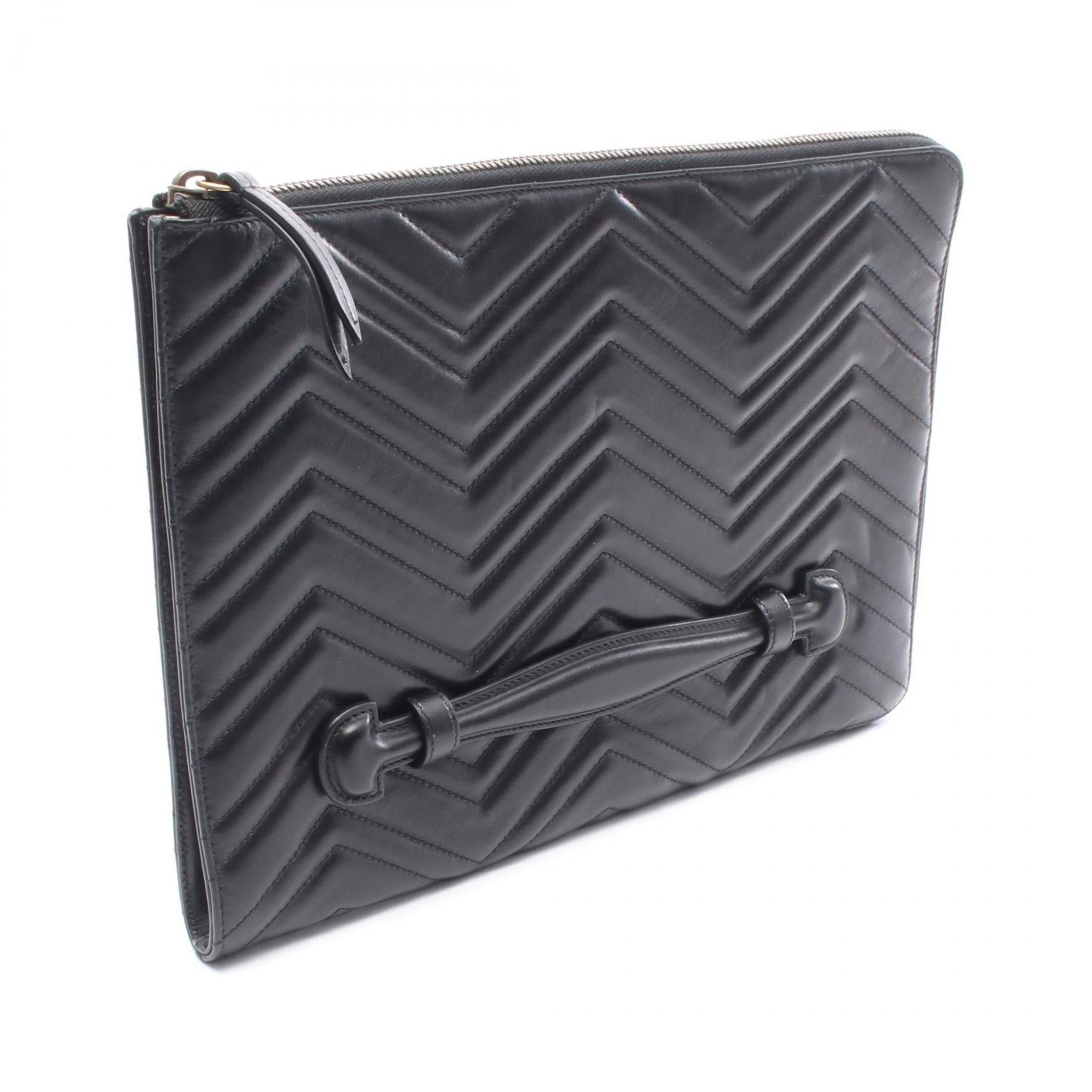 Gucci GG Marmont Double G V-stitch Leather Second Bag/Clutch Bag for Men, Black, 523397