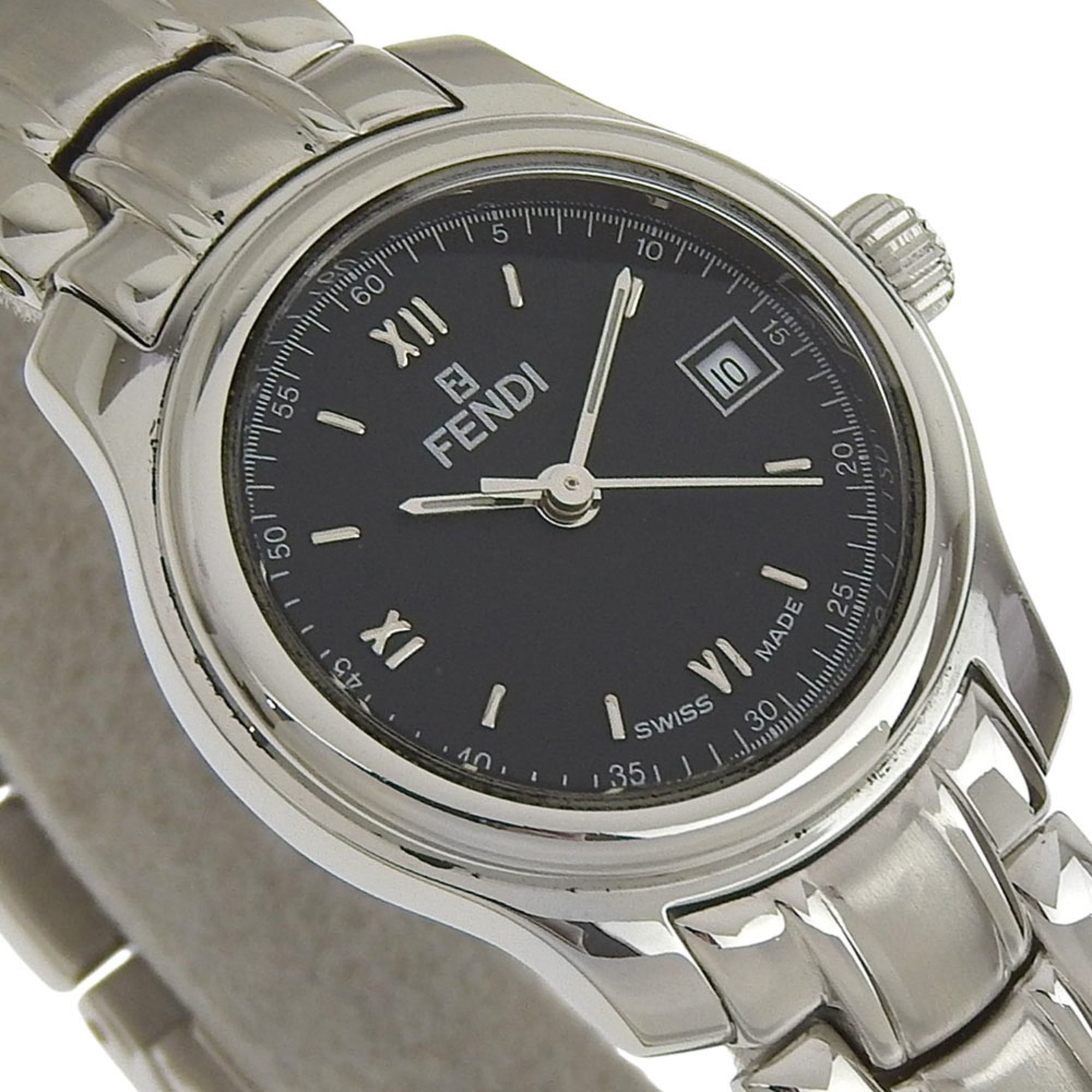 Fendi Olologi Watch 210L Stainless Steel Quartz Analog Display Black Dial Women's — Good