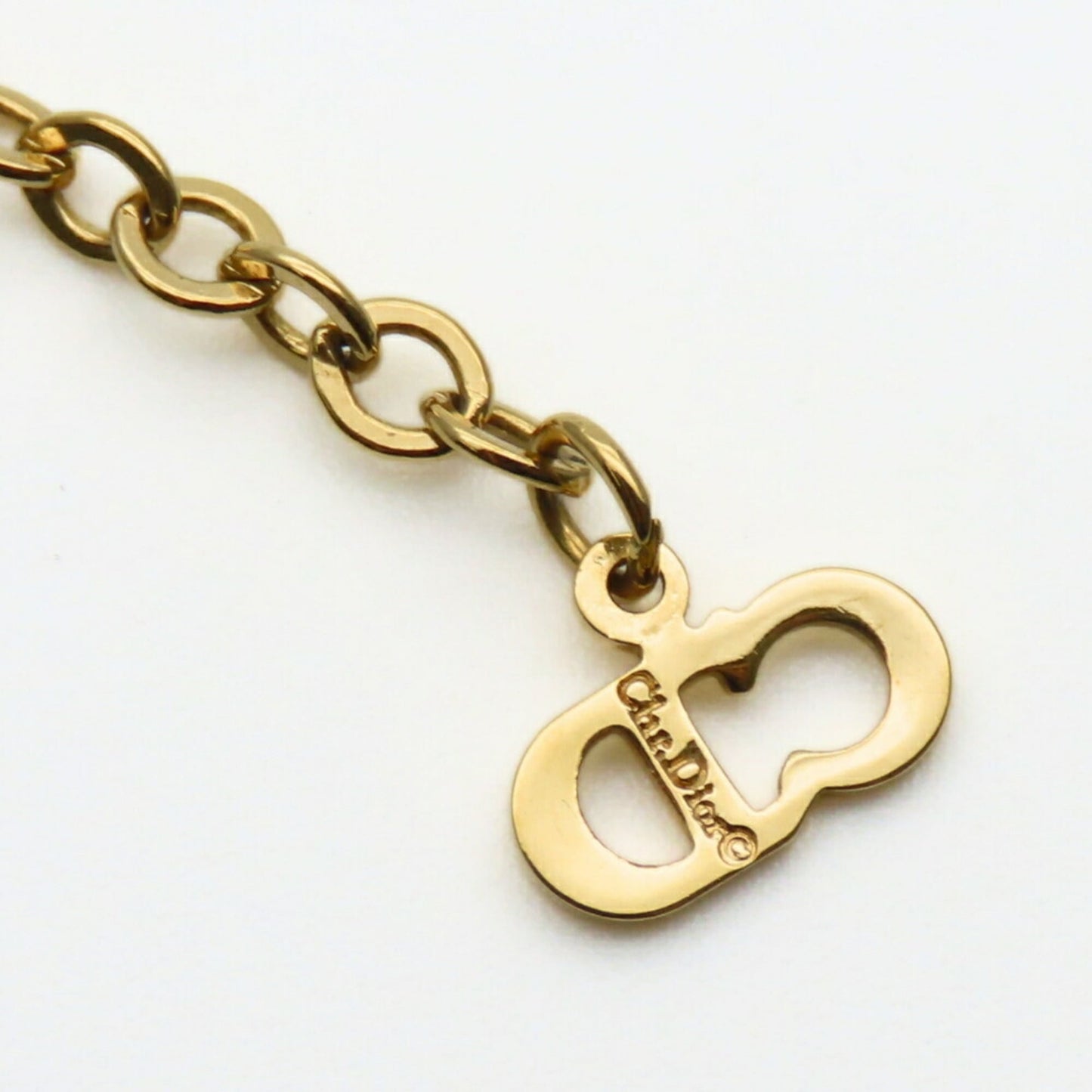 Christian Dior Necklace, Metal, Rhinestone, Gold Plated, GP, Women's,