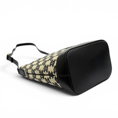 CELINE 19144 Small Bucket Triomphe Canvas & Calfskin Shoulder Bag, Off-White/Black, Made in Italy, Women's — Like New