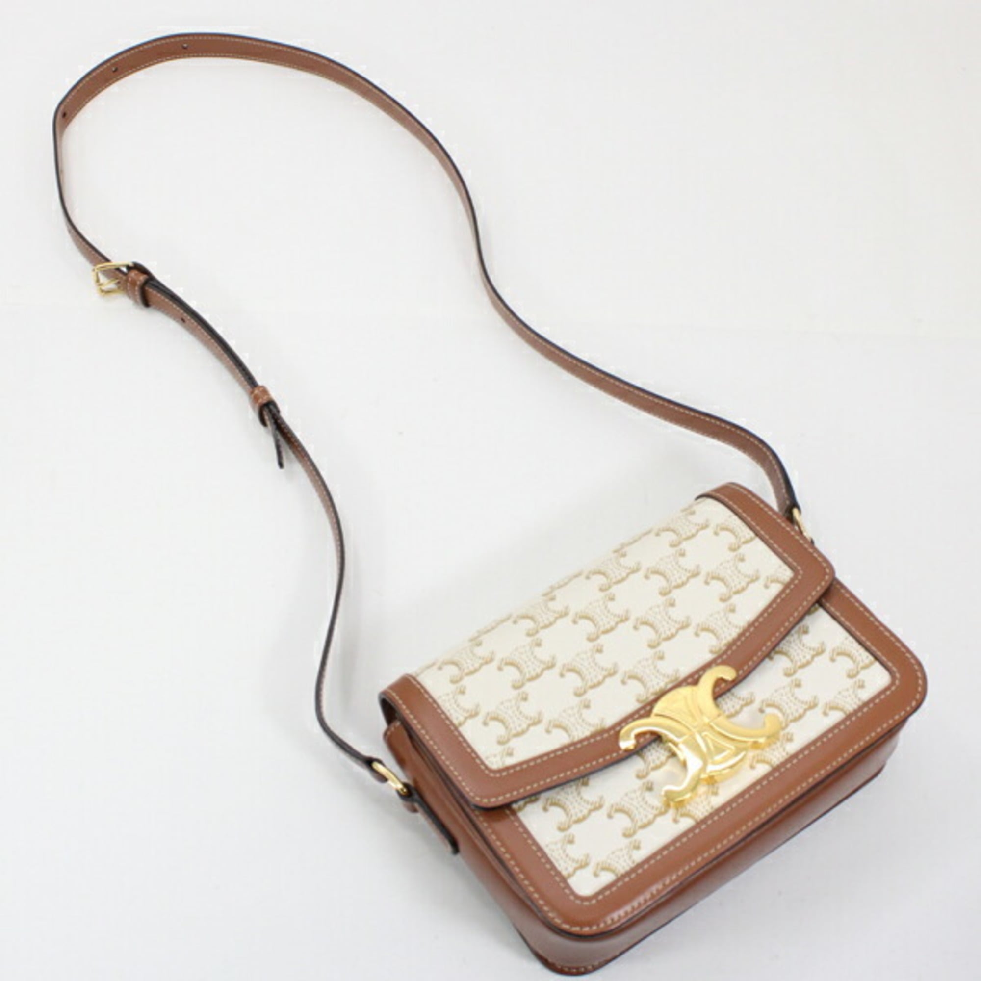 Celine Shoulder Bag Teen Triomphe White 188882BZ4.01BC CELINE Calf Leather Women's — Like New