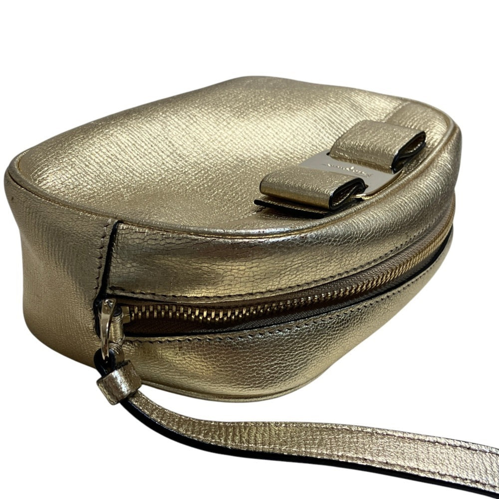 Salvatore Ferragamo Vara Ribbon Camera Shoulder Bag AU-21 H498 Gold Color Women's — Like New