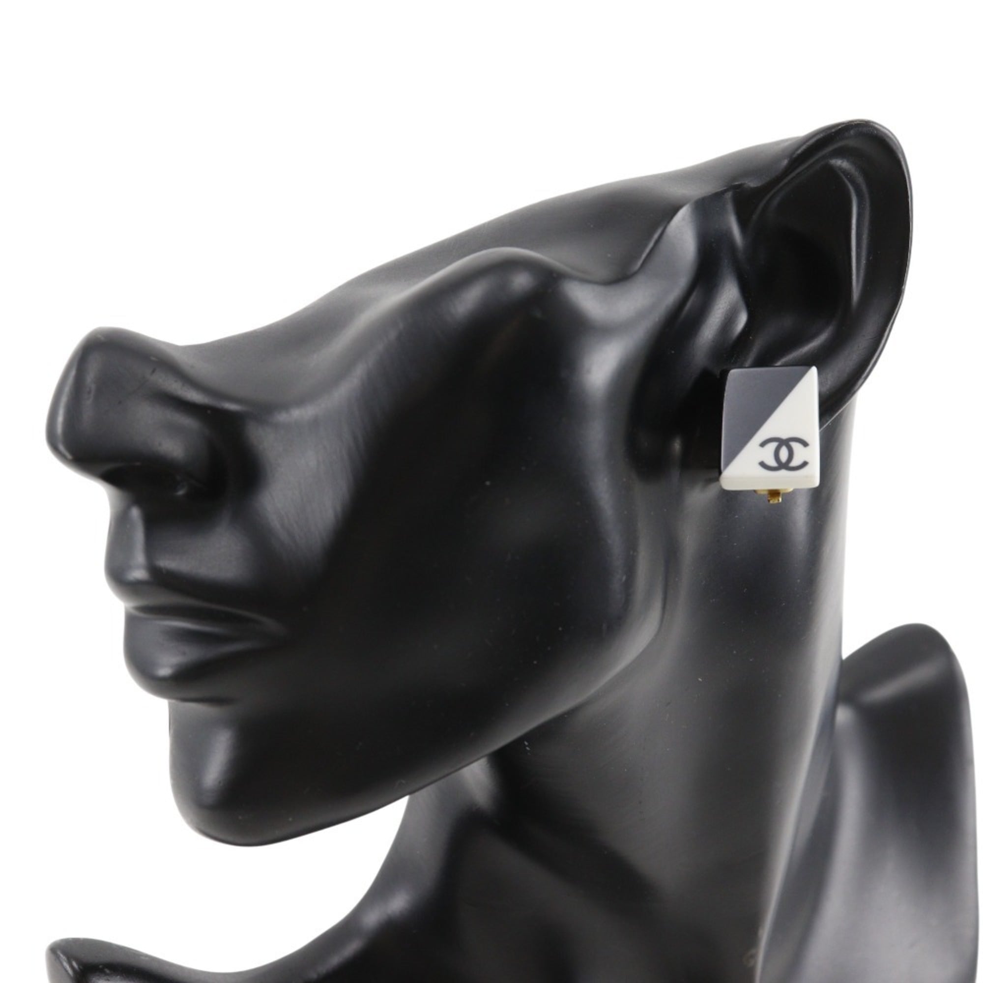 CHANEL COCO Mark Square Plastic Earrings, 2001, Black/White, 01P, Square, Approx. 5g, Women's