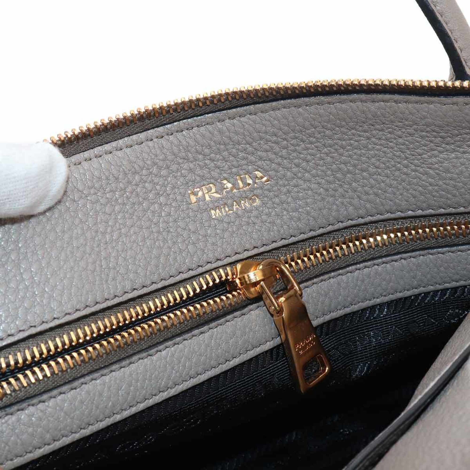 Prada 2-way Hand/Shoulder Handbag, Leather, Gray, 1BA111, Gold Hardware — Like New