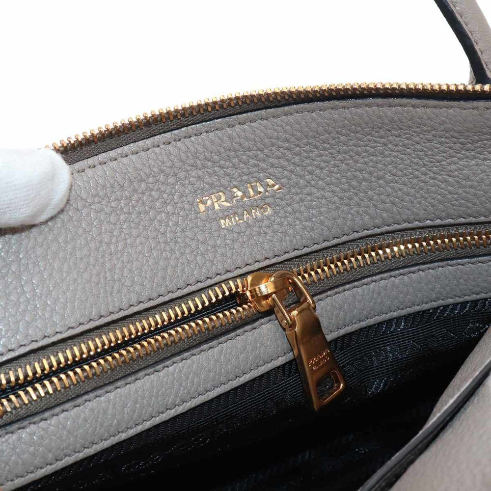 Prada 2-way Hand/Shoulder Handbag, Leather, Gray, 1BA111, Gold Hardware — Like New