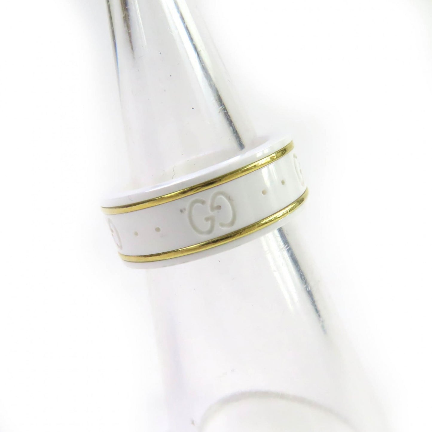 GUCCI Icon Ring, 18K White Gold, Ceramic, 4.5g, Made in Italy, Approx. Japanese Size, Includes Case, Women's