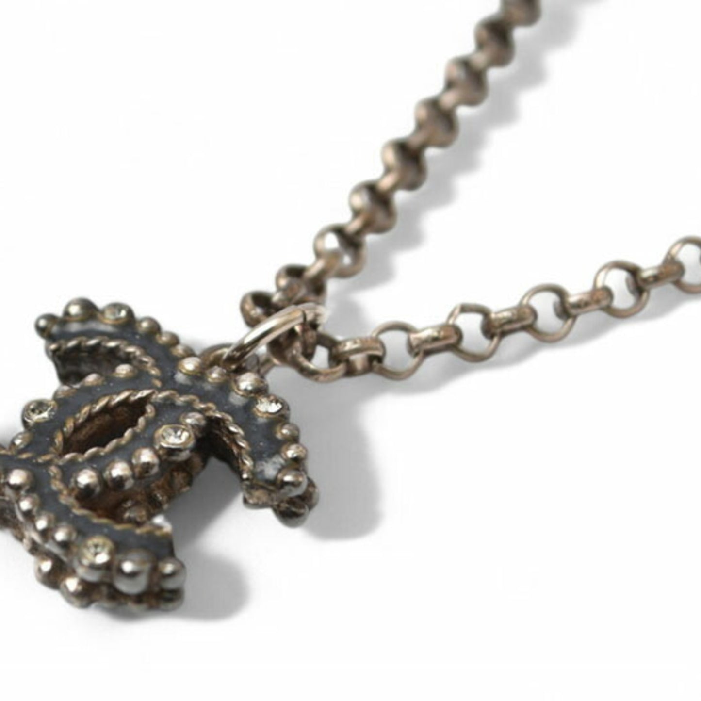 Chanel Necklace Pendant CHANEL Coco CC Rhinestone Silver 17 Men's Women's