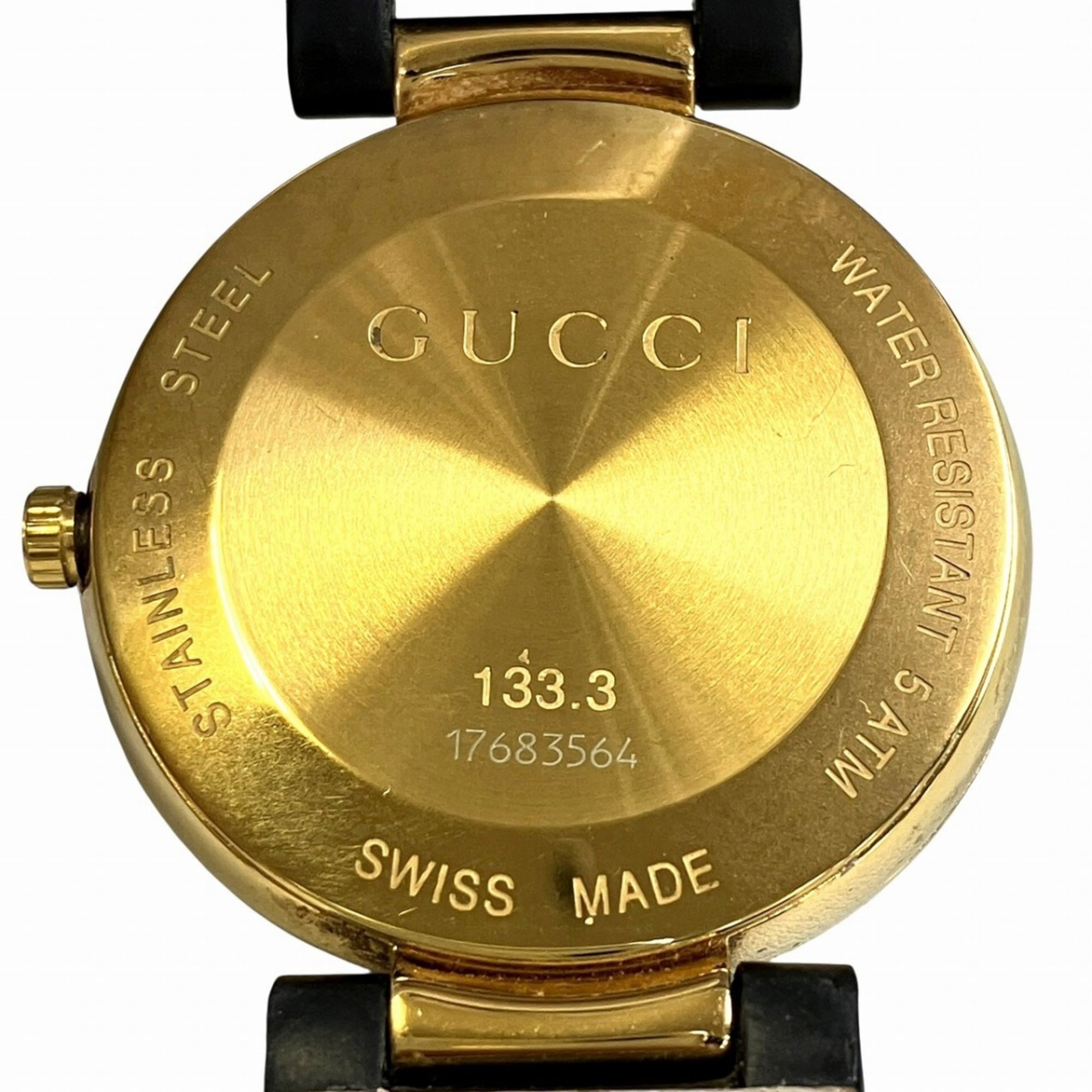 Gucci Interlocking Watch, Total Weight 41.2g, Stainless Steel, Genuine Leather Strap, Quartz Movement, Black Dial, 133.3 — Good