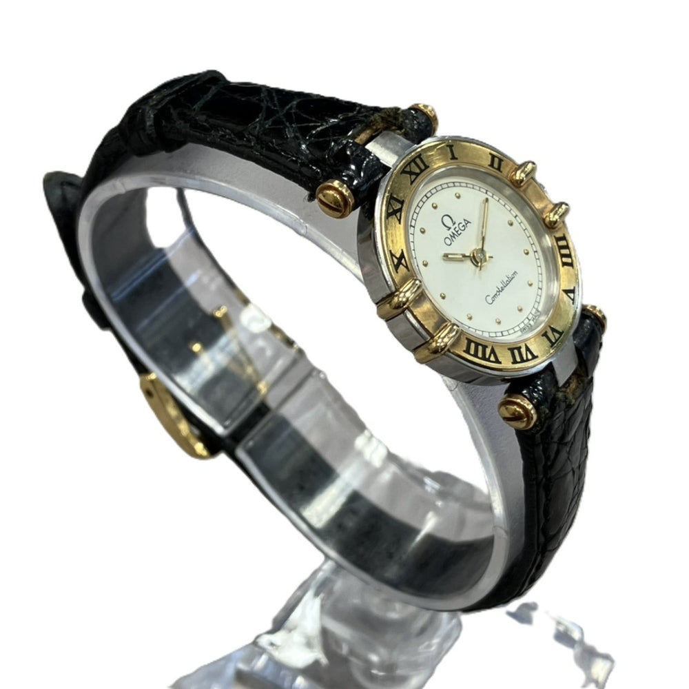 Omega Constellation Mini watch, total weight 15g, stainless steel, genuine leather strap, quartz movement, white dial, 595.1080 — Good