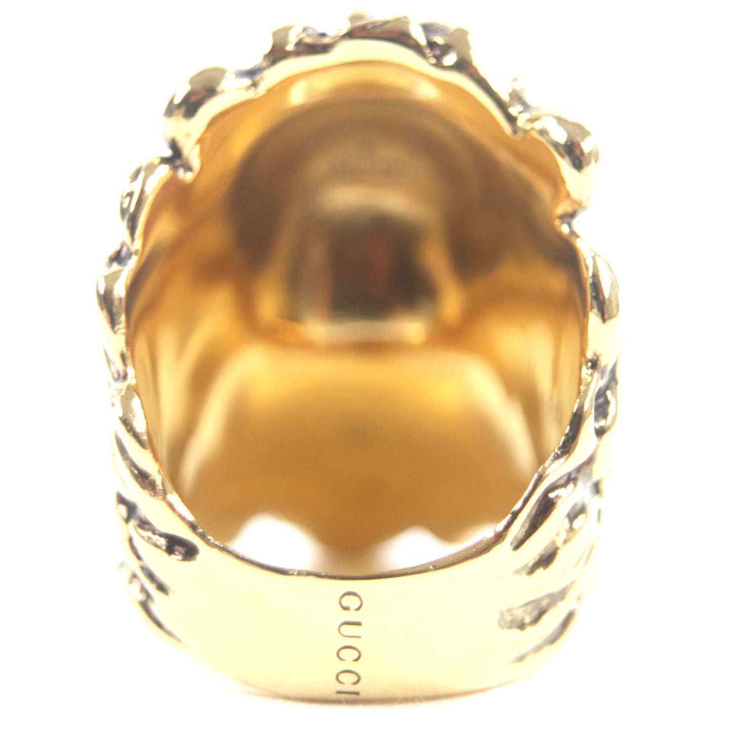 GUCCI Lion Head Ring with Color Stones, Gold and Black, Size 16, Comes Box Dust Bag, Made in Italy, Men's