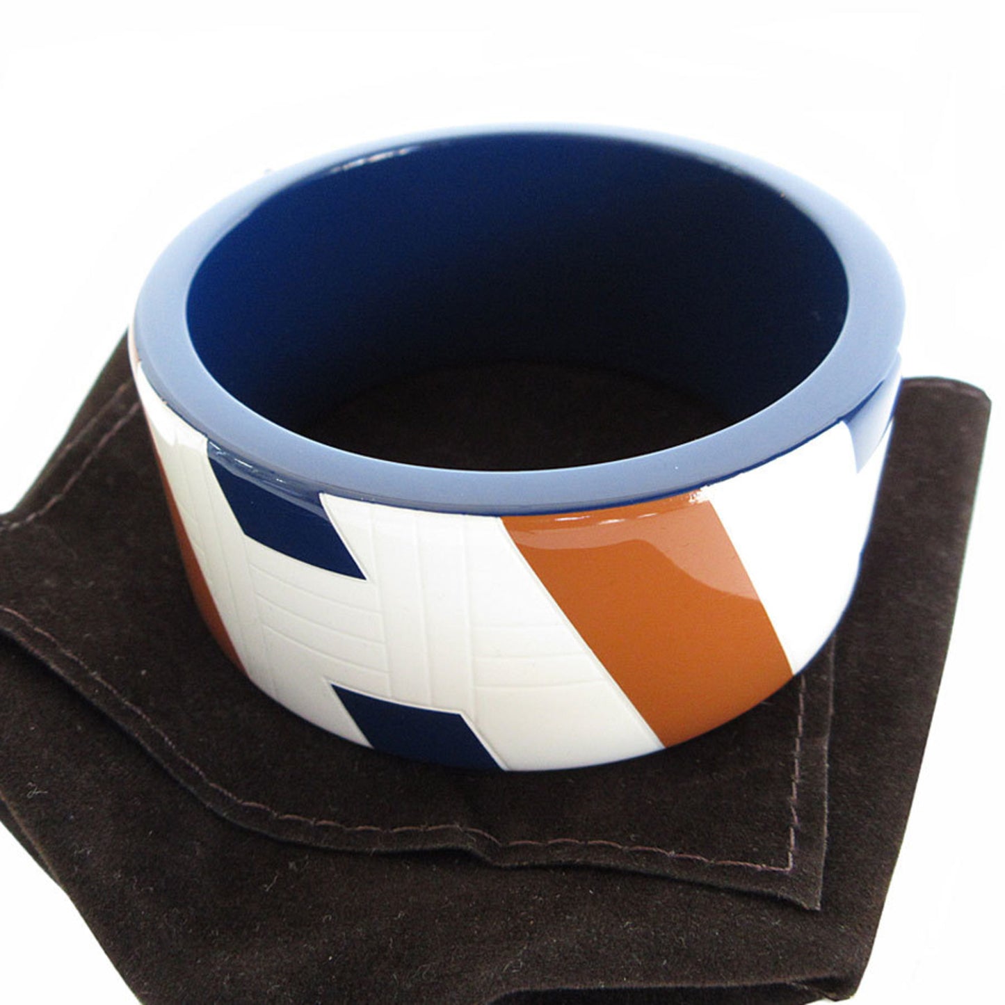 Hermes Hermès bangle bracelet in lacquered wood, dark blue, off-white, and brown. Men's women's sizes s0673g.