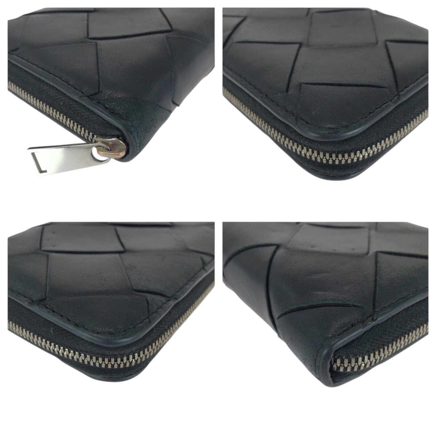 BOTTEGA VENETA Maxi Intrecciato Black Leather Long Wallet with Silver Hardware for Men