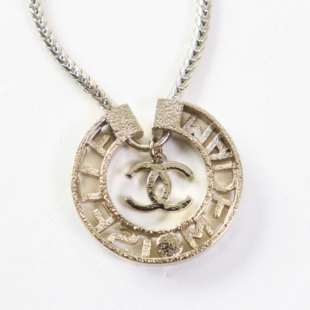 CHANEL Y22X MADEMOISELLE Rhinestone Coco Mark Necklace Pendant Gold with Box for Women — Like New