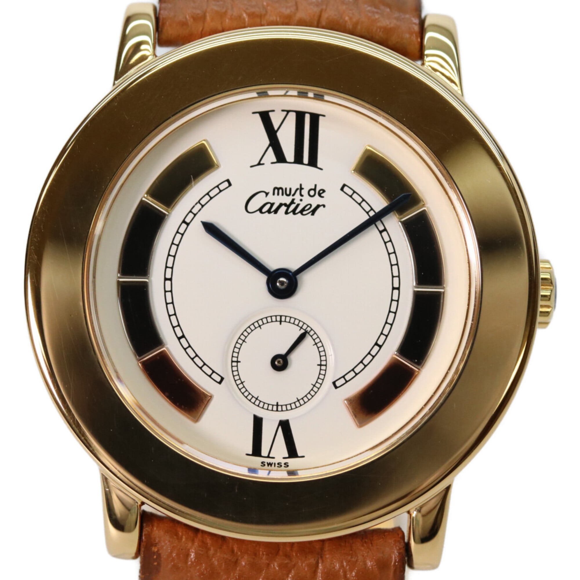 Cartier W1006922 925 Must de Ronde LM Vermeil Small Seconds Trinity Watch Gold Ivory Dial Ladies — Like New