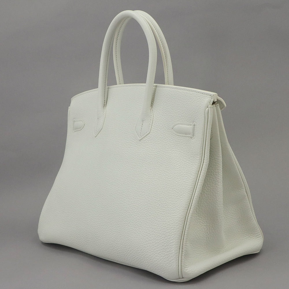 Hermes Birkin 35, Taurillon Clemence leather, white, handbag, R stamp, silver hardware — Like New