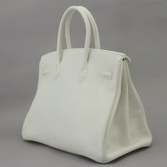 Hermes Birkin 35, Taurillon Clemence leather, white, handbag, R stamp, silver hardware — Like New
