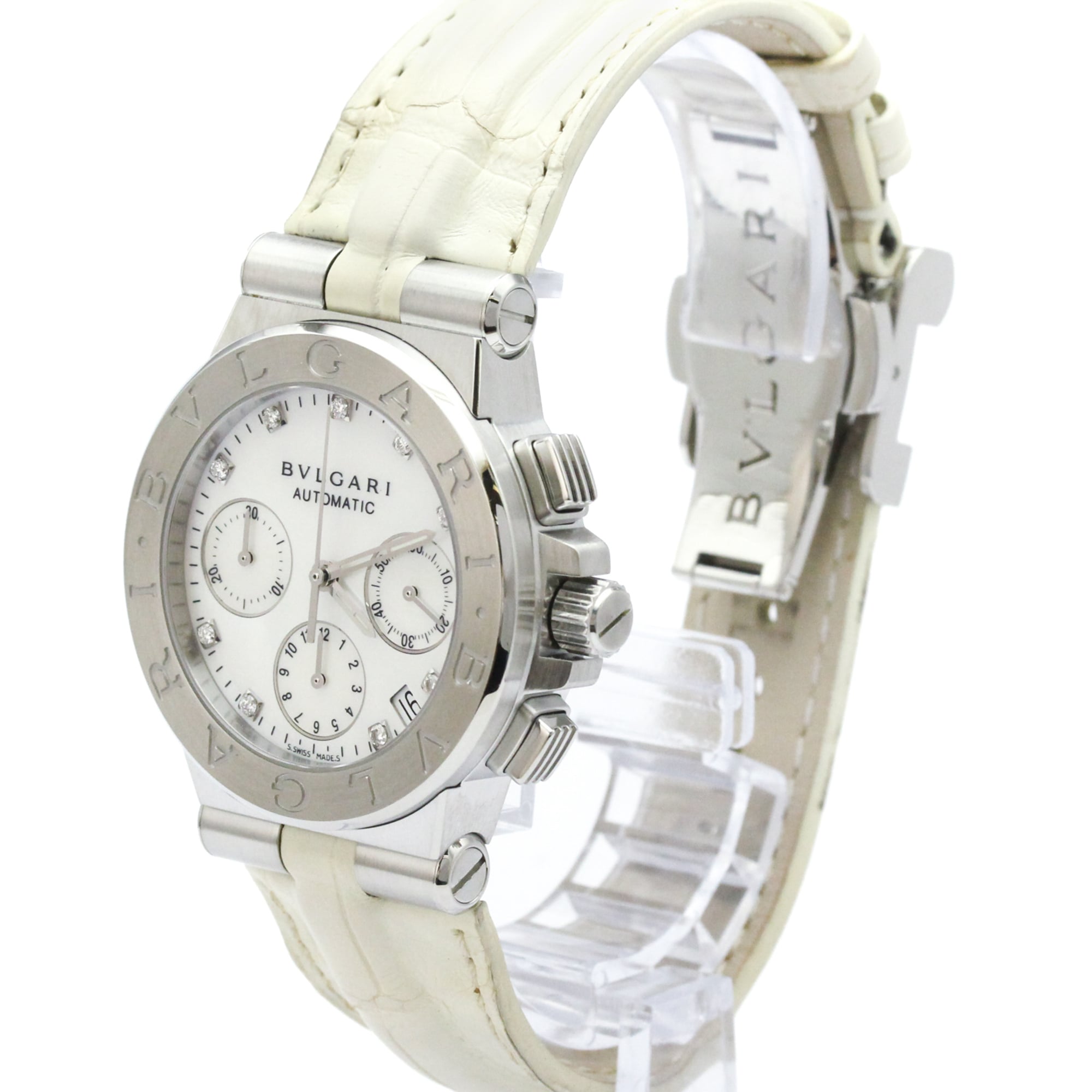 BVLGARI Diagono Chronograph Diamond MOP Steel Ladies Watch DG35SCH Polished — Very Good