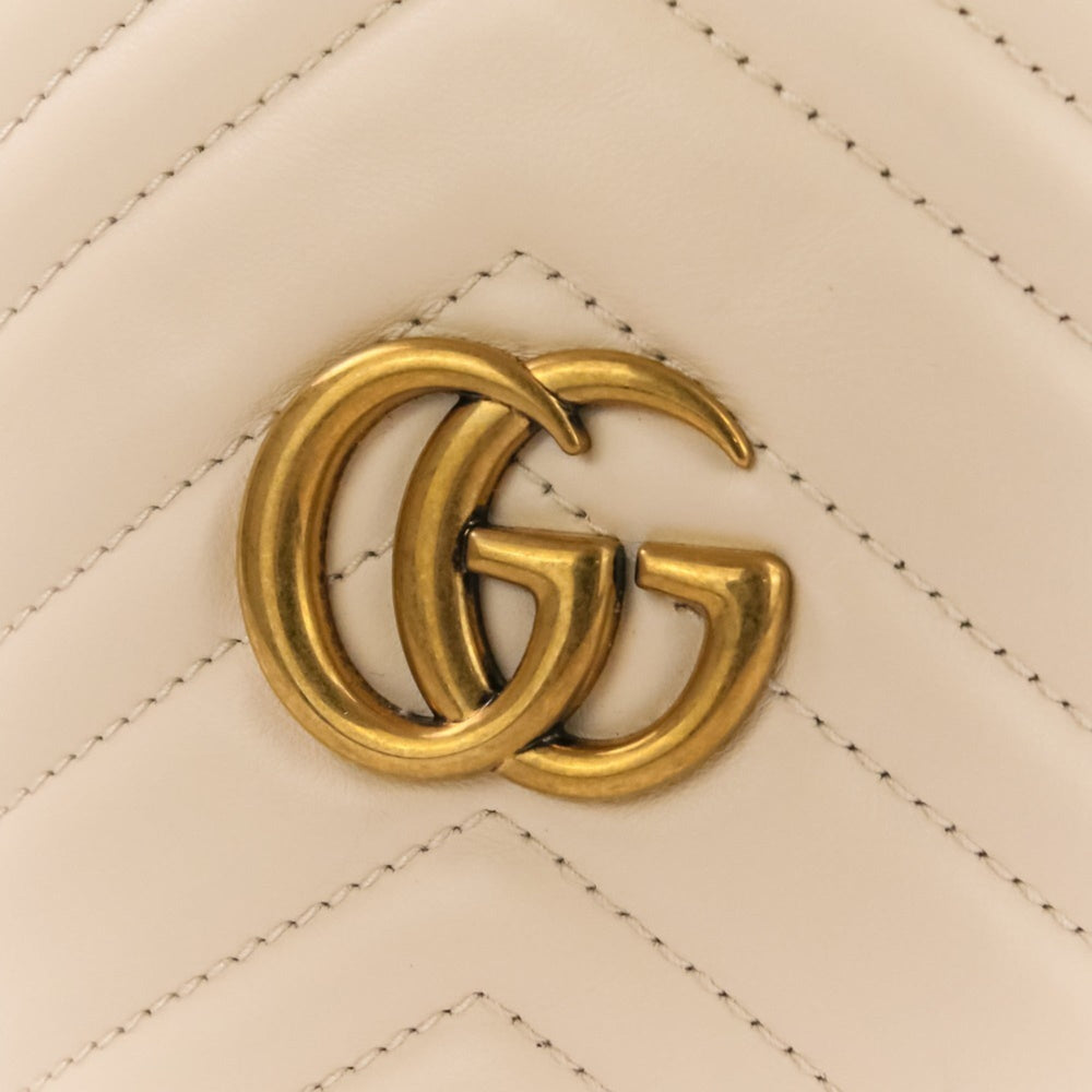 GUCCI GG Marmont Leather Mini Bucket Chain Shoulder Bag 575163 Ivory Women's — Like New