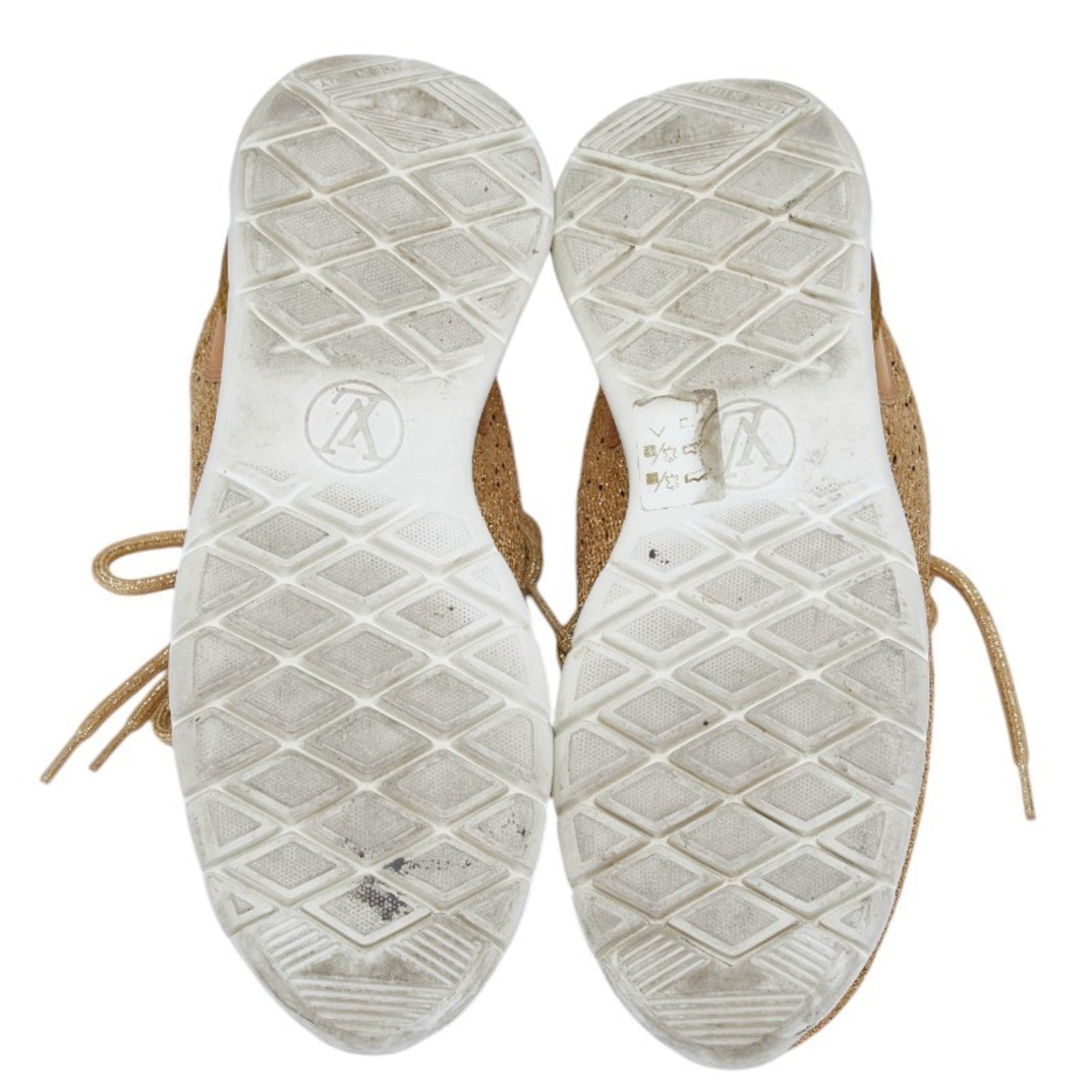 Louis Vuitton After Game Sneakers, Size 36 1/2, Gold and Brown Patent Leather Fabric, Women's, LOUIS VUITTON