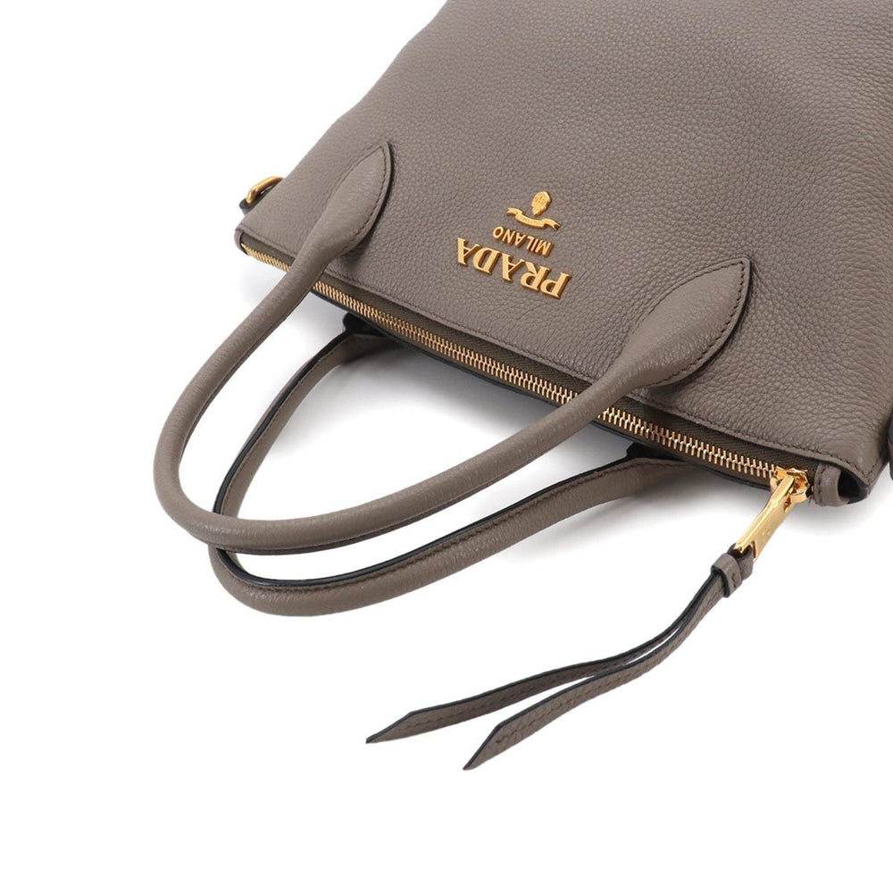 Prada 2-way Hand/Shoulder Handbag, Leather, Gray, 1BA111, Gold Hardware — Like New