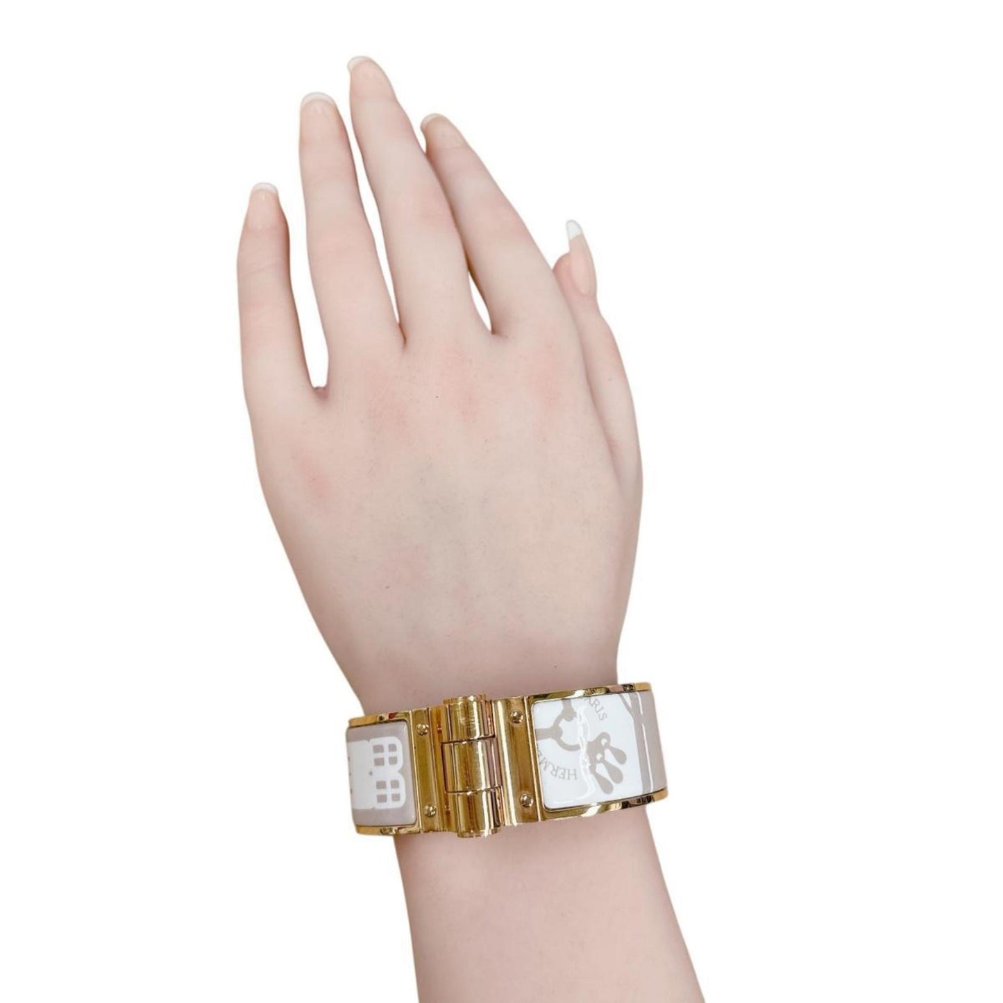 Hermes Hermès Charnière Bangle Bracelet GP White x Beige Gold